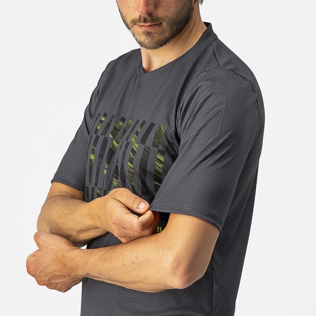 jersey cu maneca scurta castelli trail tech tee antracit galben fluo l 2