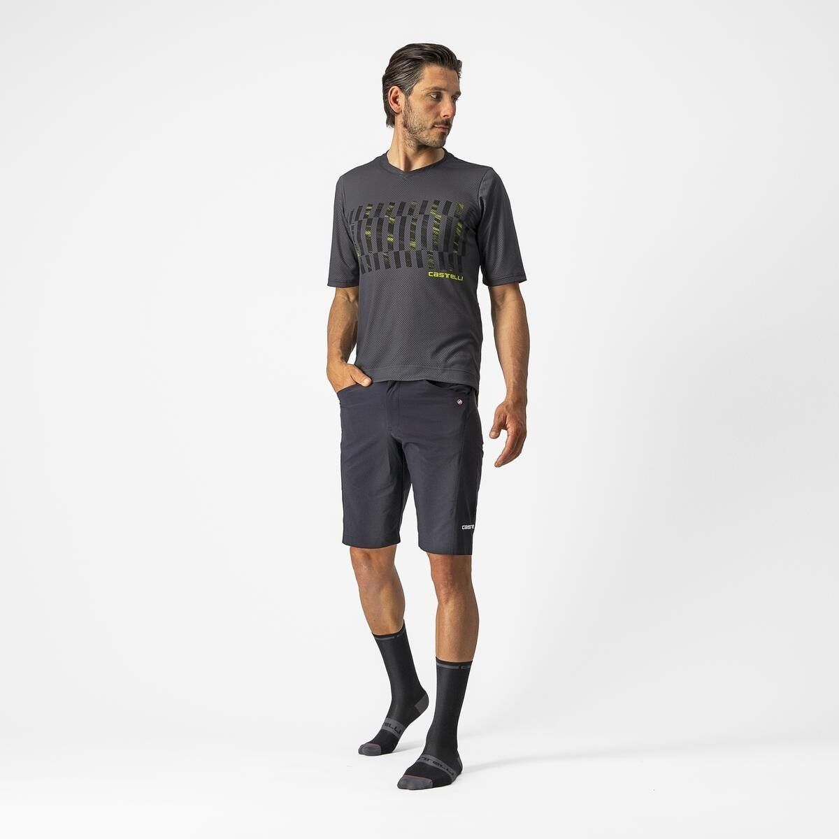 jersey cu maneca scurta castelli trail tech tee antracit galben fluo m 5