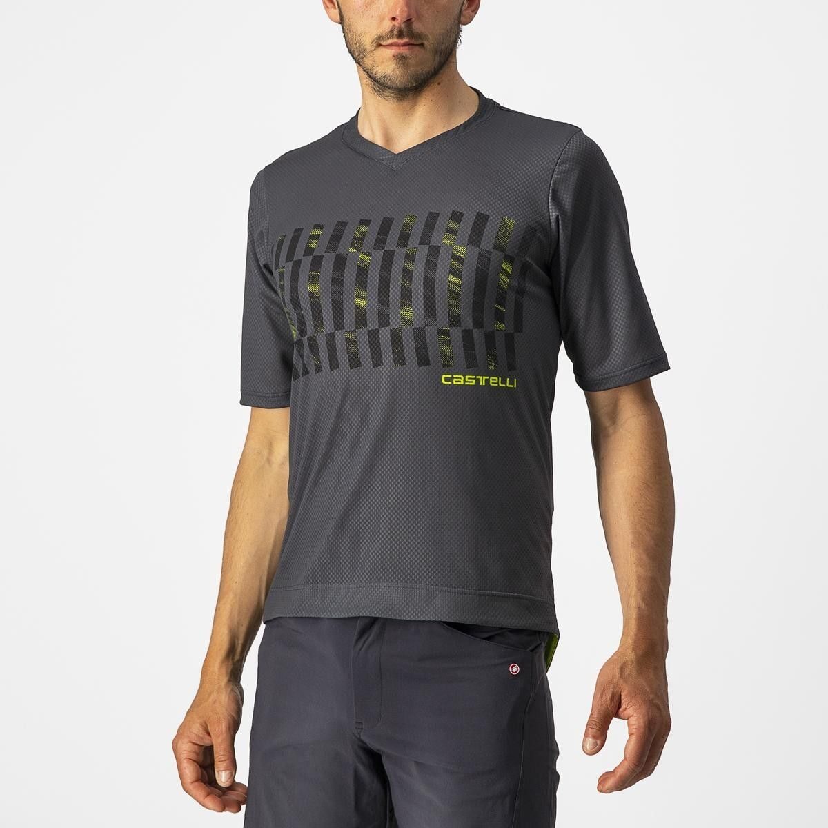 jersey cu maneca scurta castelli trail tech tee antracit galben fluo m