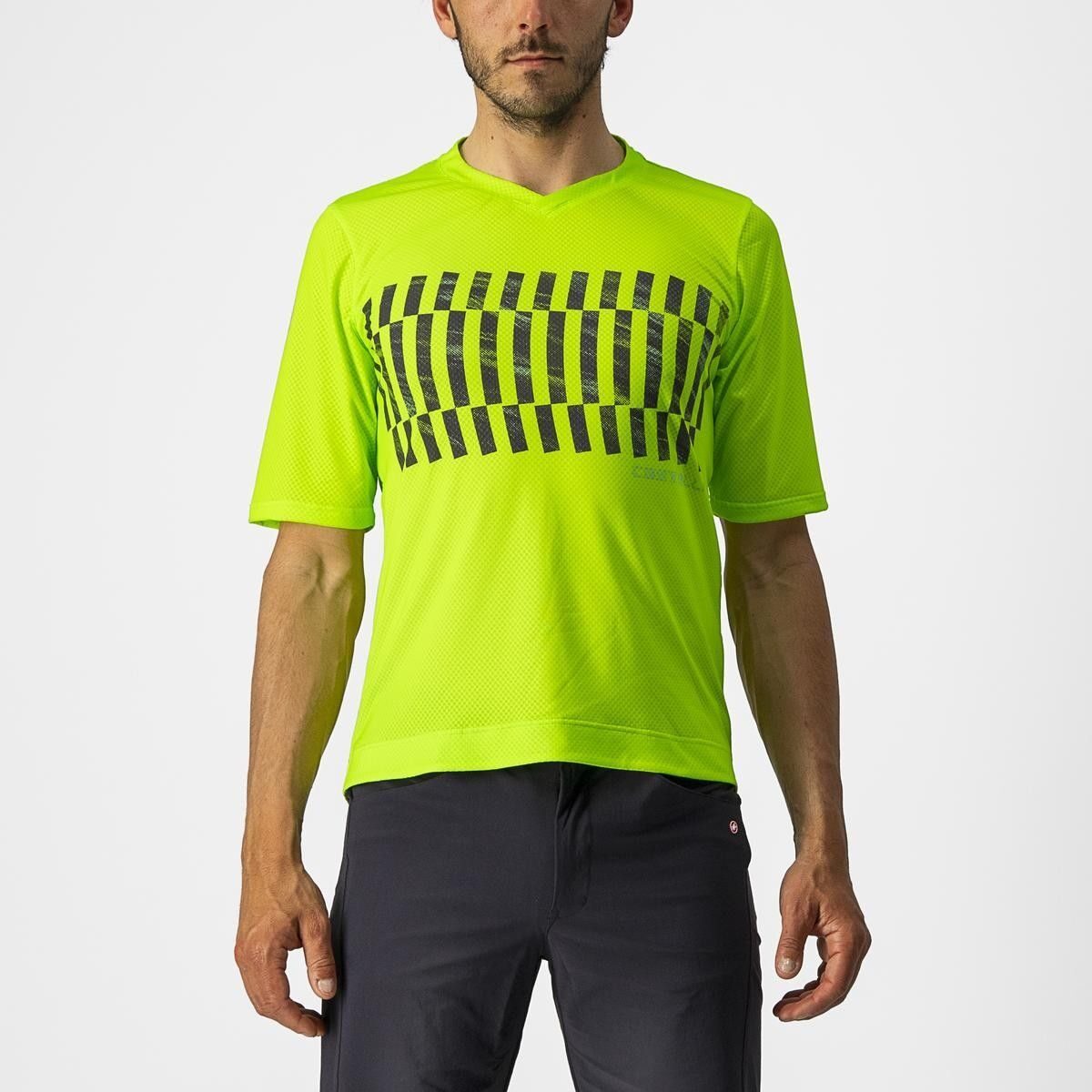 jersey cu maneca scurta castelli trail tech tee galben fluo negru m