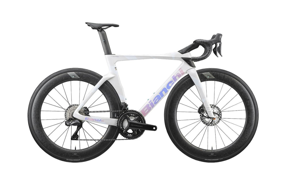 Bicicletă șosea Bianchi OLTRE PRO – Ultegra Di2 12sp – 2027 — Bianco California perlato / Logo roz-albastru