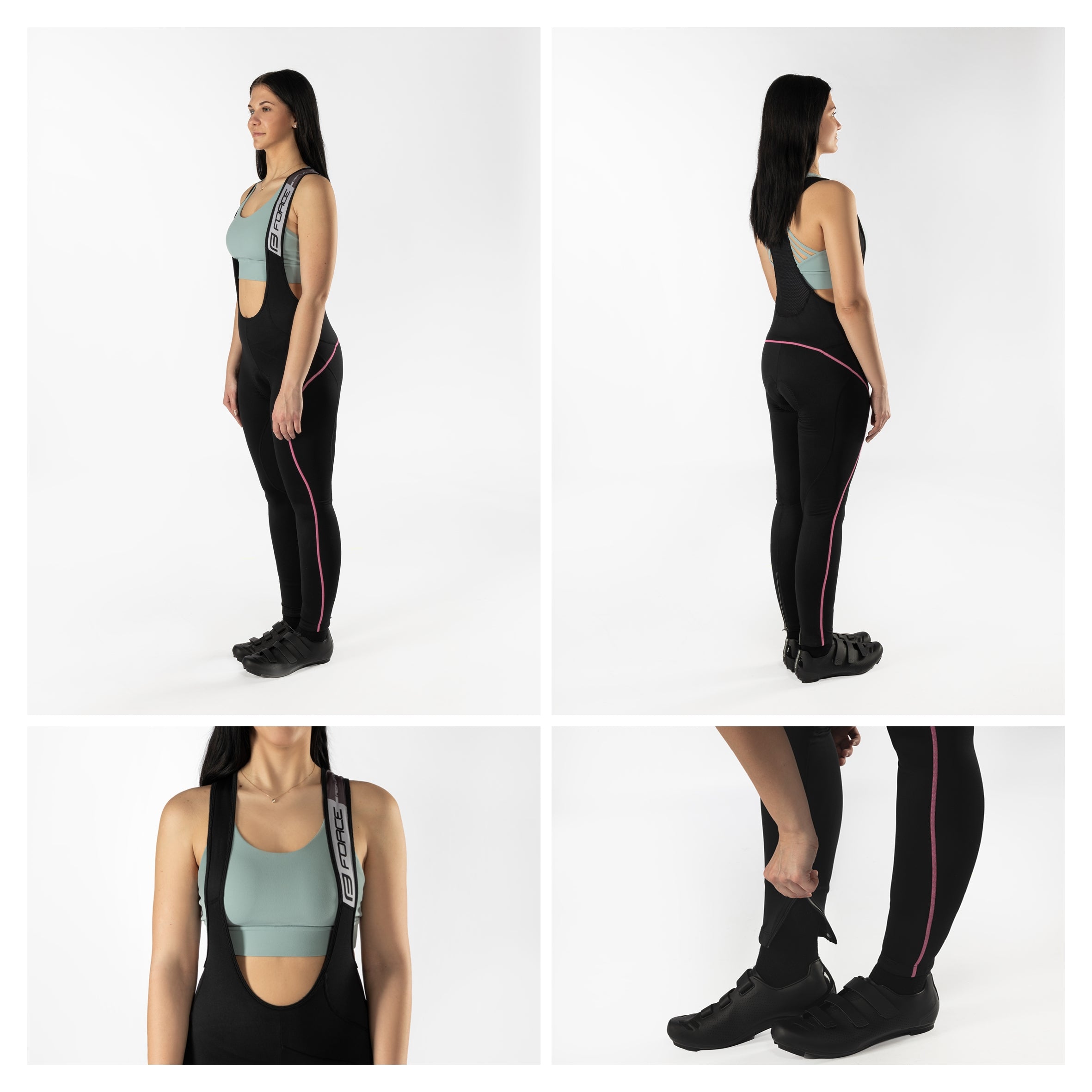 Pantaloni de dama cu bretele si bazon Force Reflex Line negru/roz XS