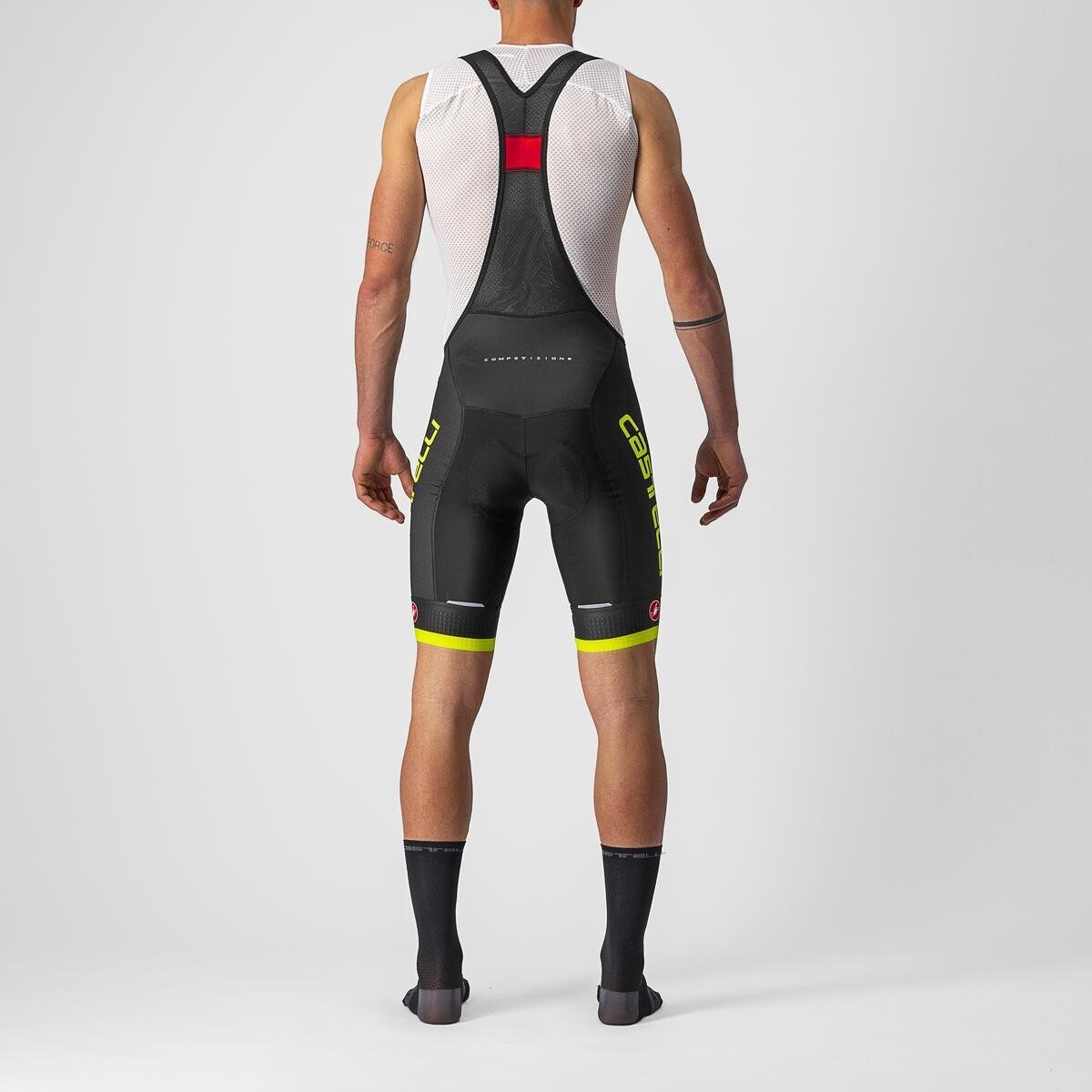 pantaloni scurti cu bretele castelli competizione kit negru galben fluo m 1