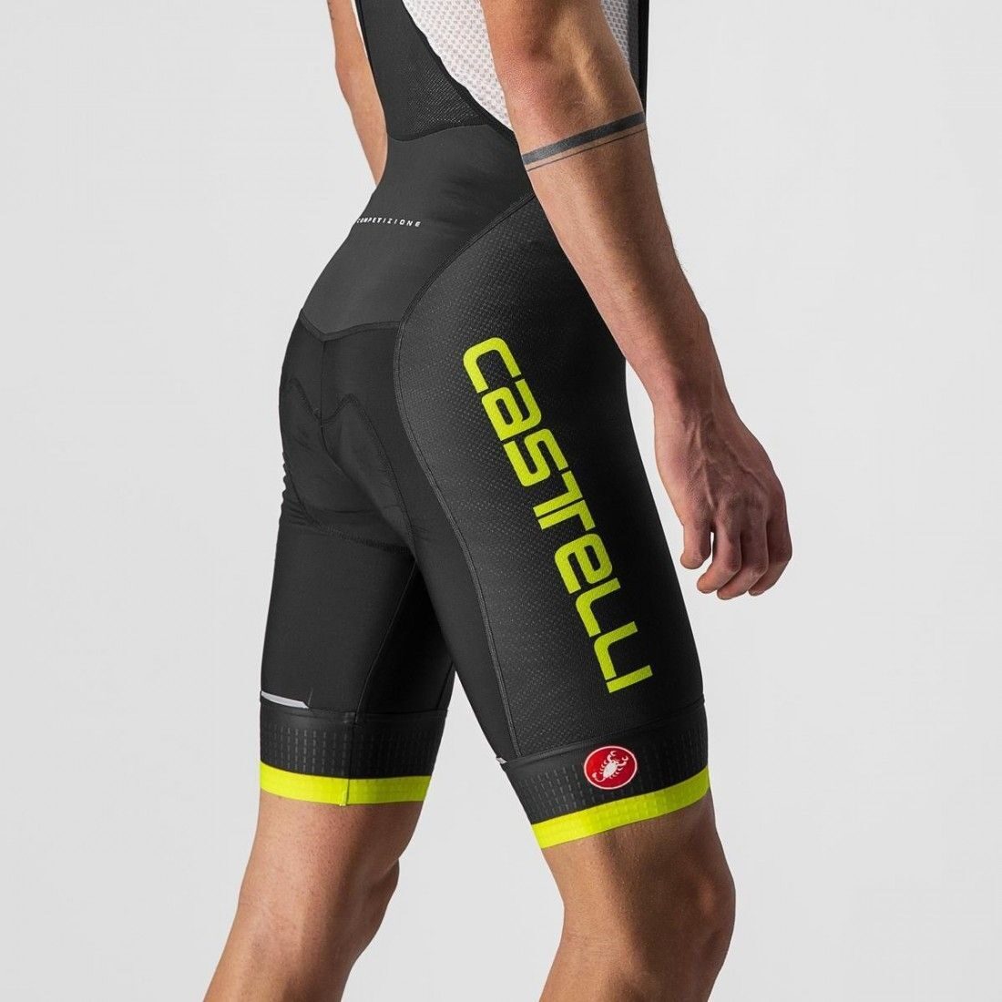 pantaloni scurti cu bretele castelli competizione kit negru galben fluo xxxl 3