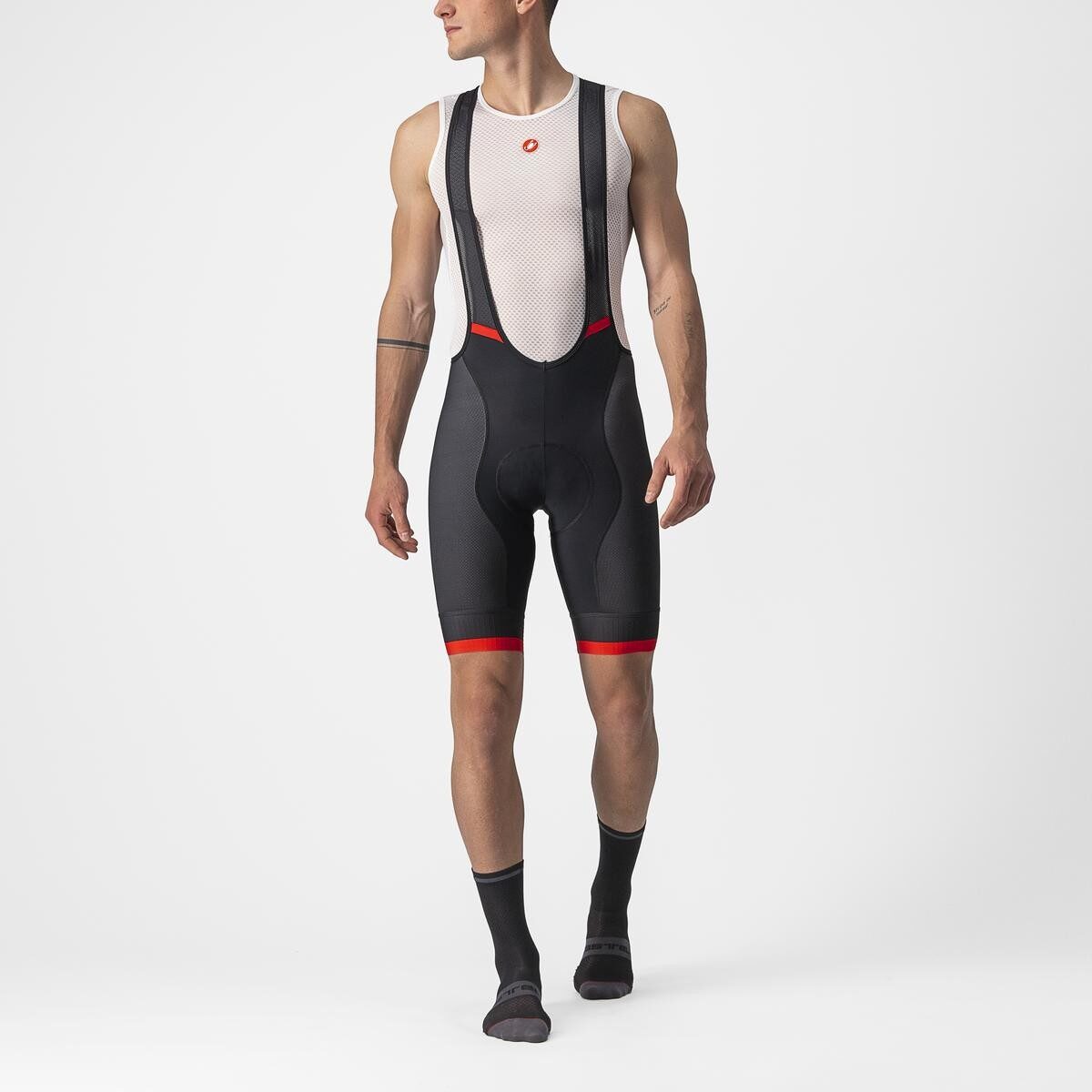 pantaloni scurti cu bretele castelli competizione kit negru rosu m