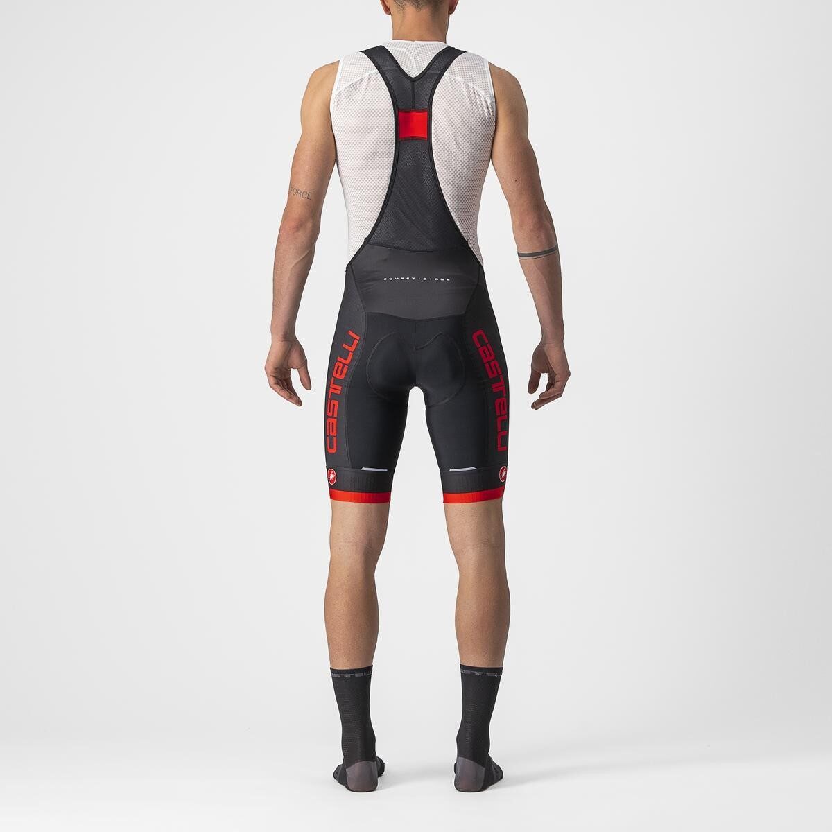 pantaloni scurti cu bretele castelli competizione kit negru rosu s 1