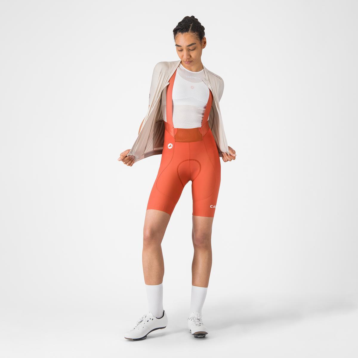 Pantaloni scurti cu bretele Castelli Espresso 2 W DT, pentru femei, paprika XS