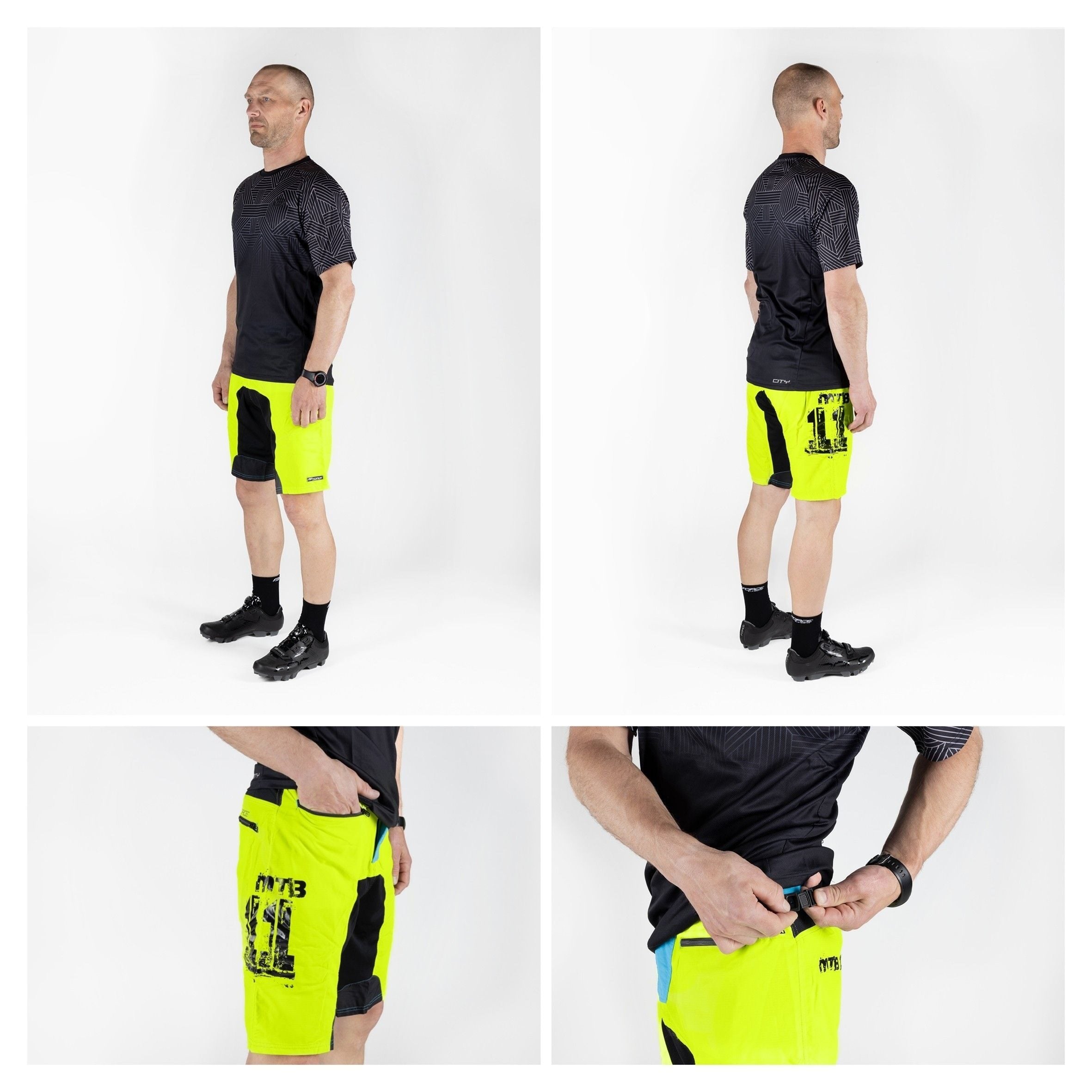 pantaloni scurti force mtb 11 bazon detasabil galben fluo bleu negru xs 5