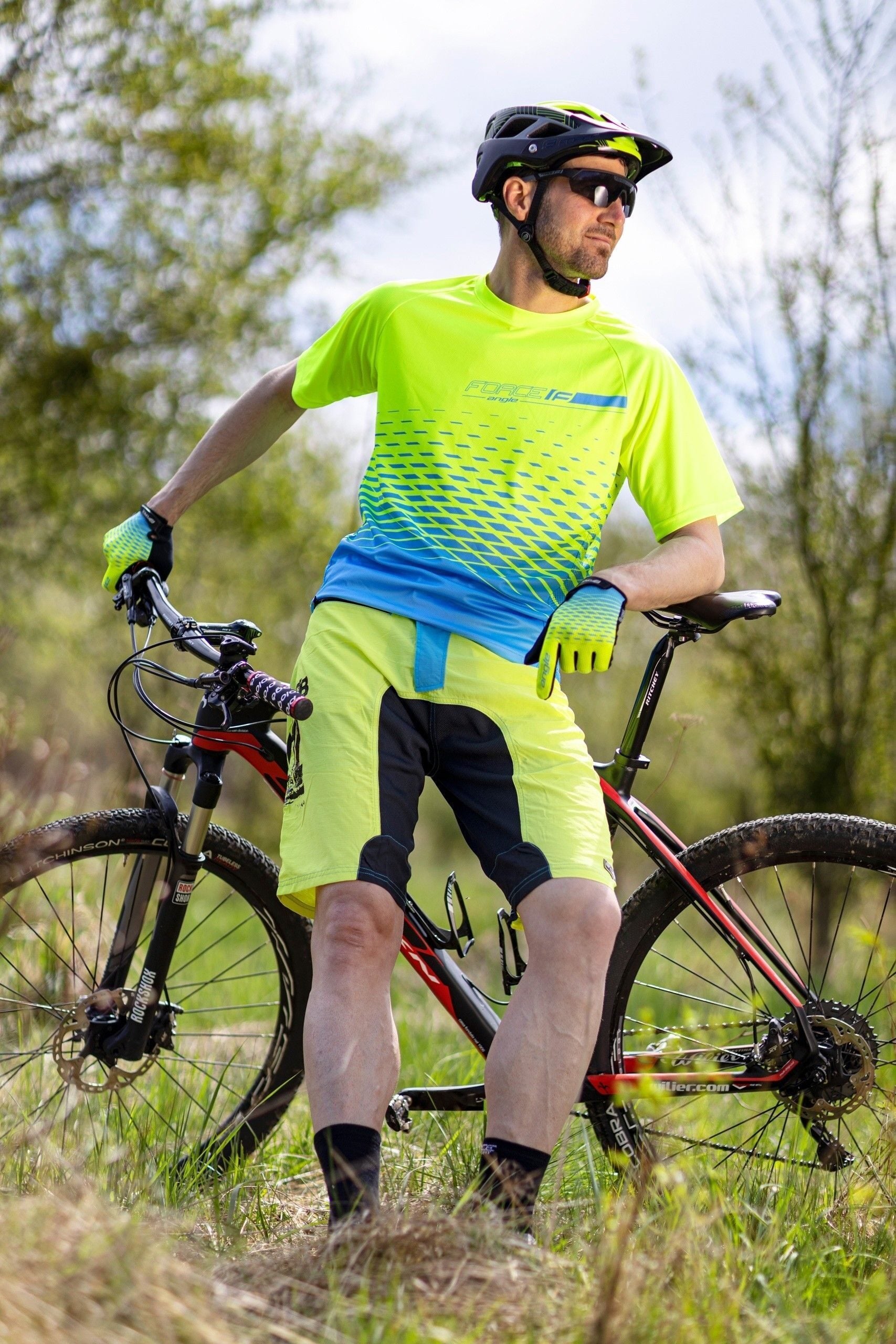 pantaloni scurti force mtb 11 bazon detasabil galben fluo bleu negru xs 6