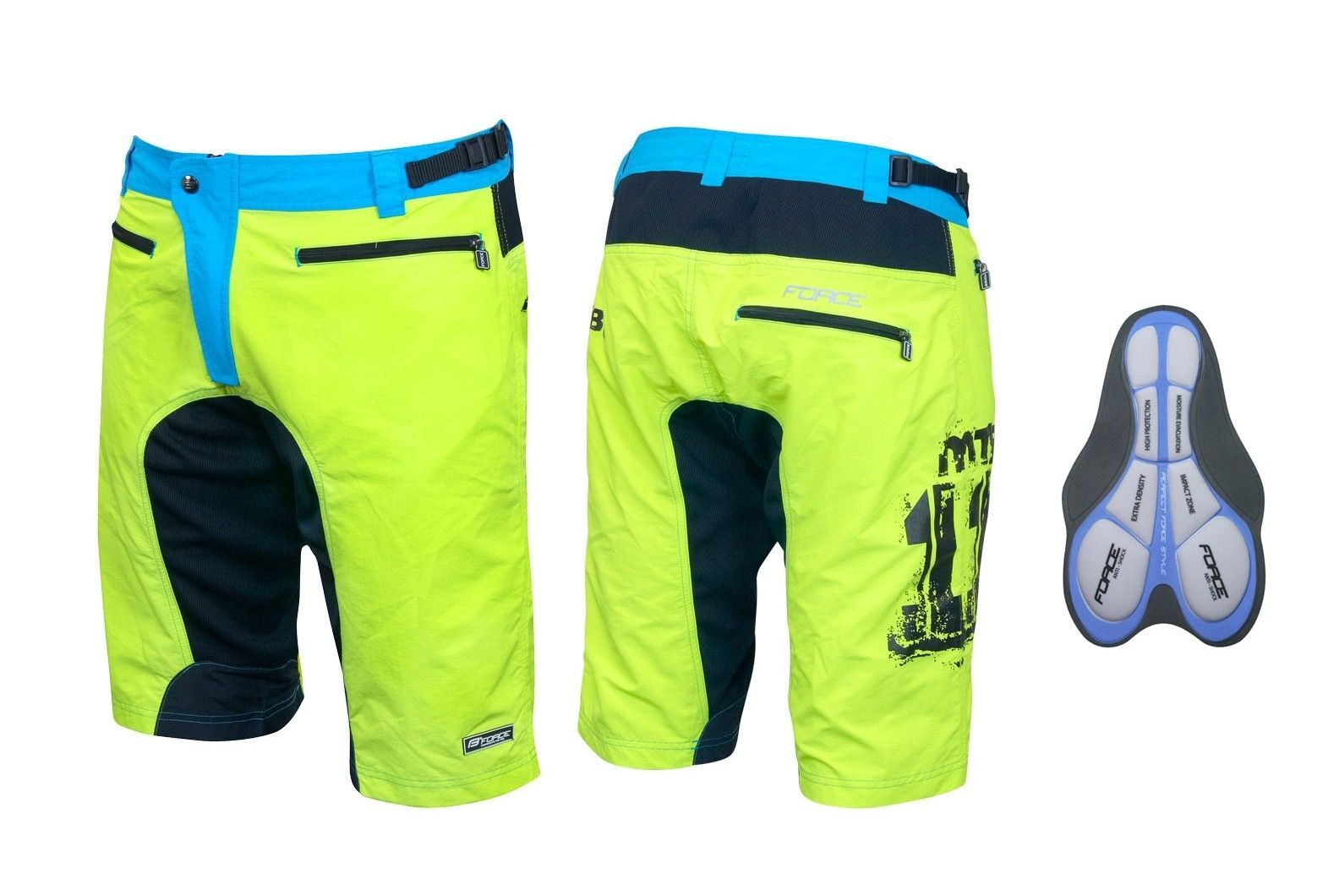 pantaloni scurti force mtb 11 bazon detasabil galben fluo bleu negru xxl