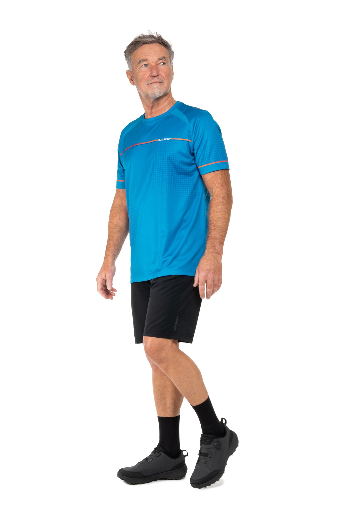 Tricou CUBE Round Neck Tech Teamline S/S Topas Blue pe model (178 cm, mărimea M) – față
