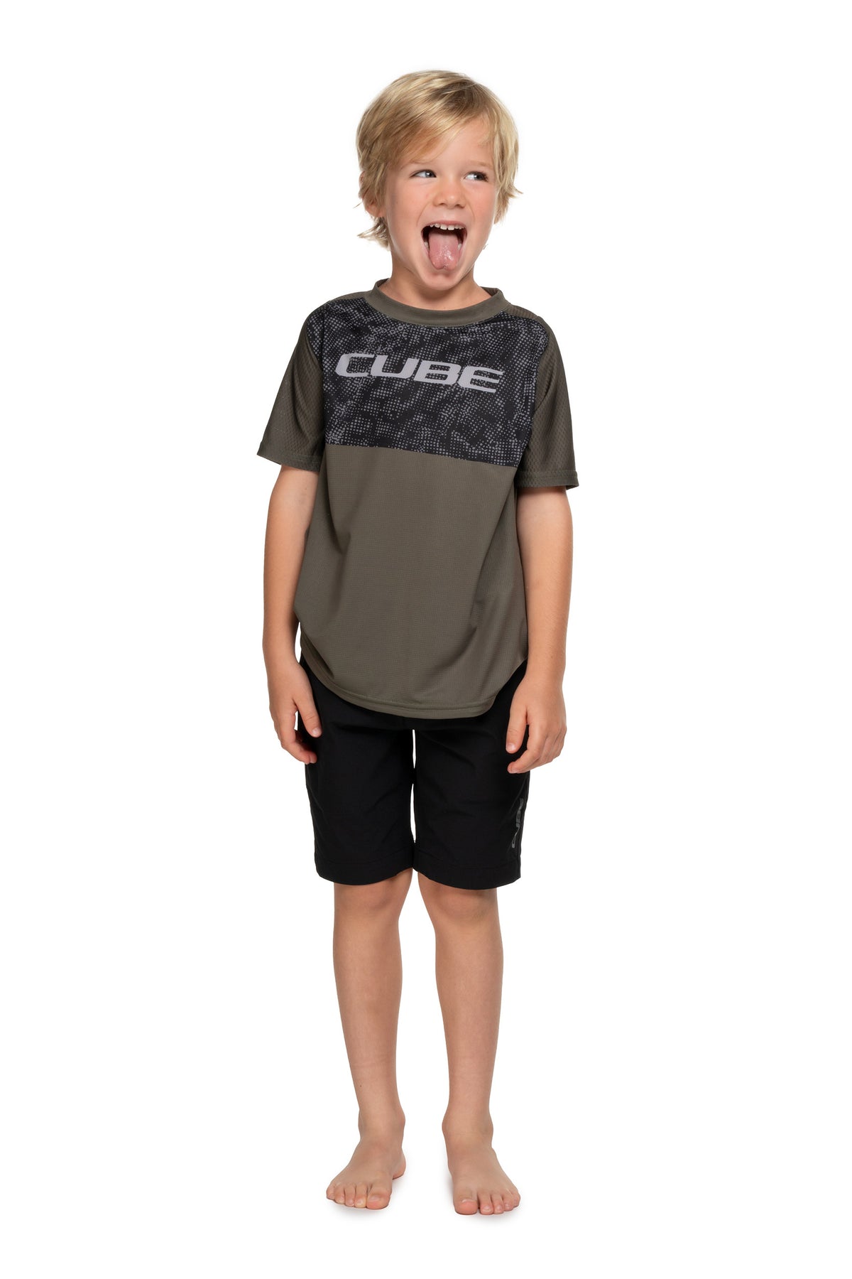 Tricou CUBE MTB Rookie TM S/S Black/Blue pe model – față