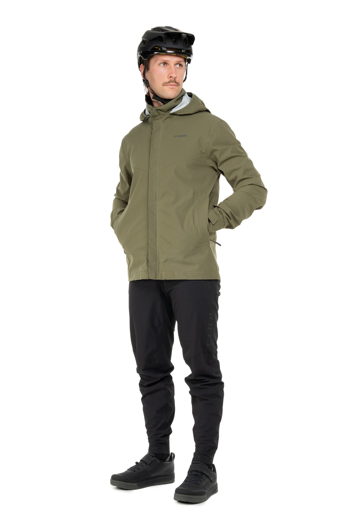 Jachetă CUBE Rain CMPT TM Reed Green pe model (185 cm, mărimea M) – față
