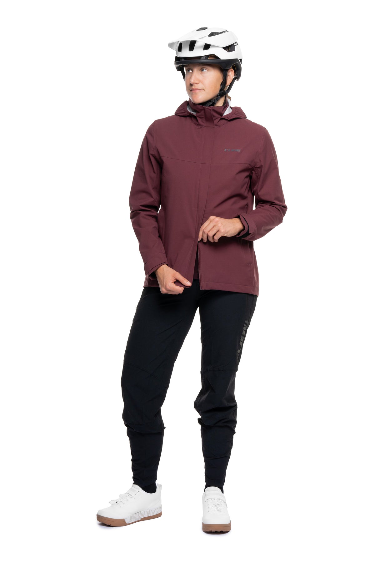 Jachetă CUBE WS Rain CMPT Bordeaux pe model (168 cm, mărimea S) – față