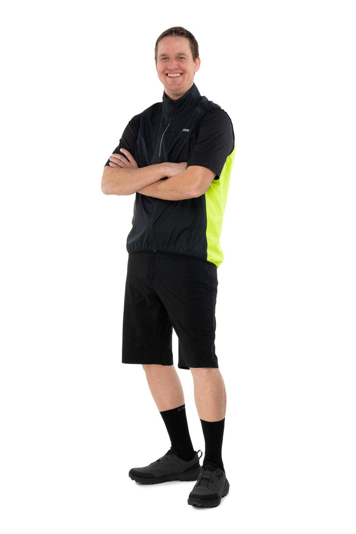 Vestă CUBE Wind CMPT Black/Yellow pe model (178 cm, mărimea M) – față