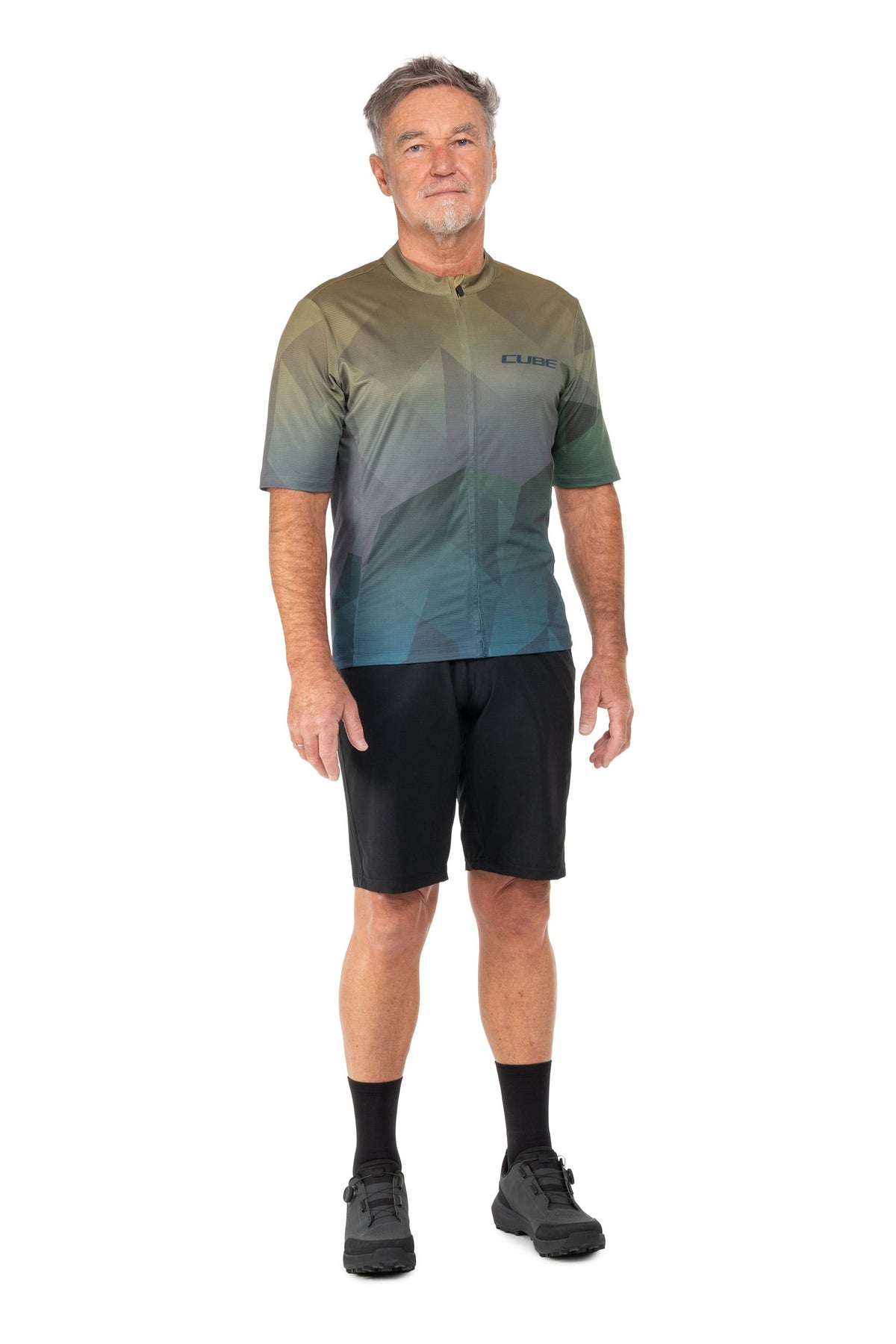 Tricou CUBE CMPT Mountain S/S Green pe model (178 cm, mărimea M) – față