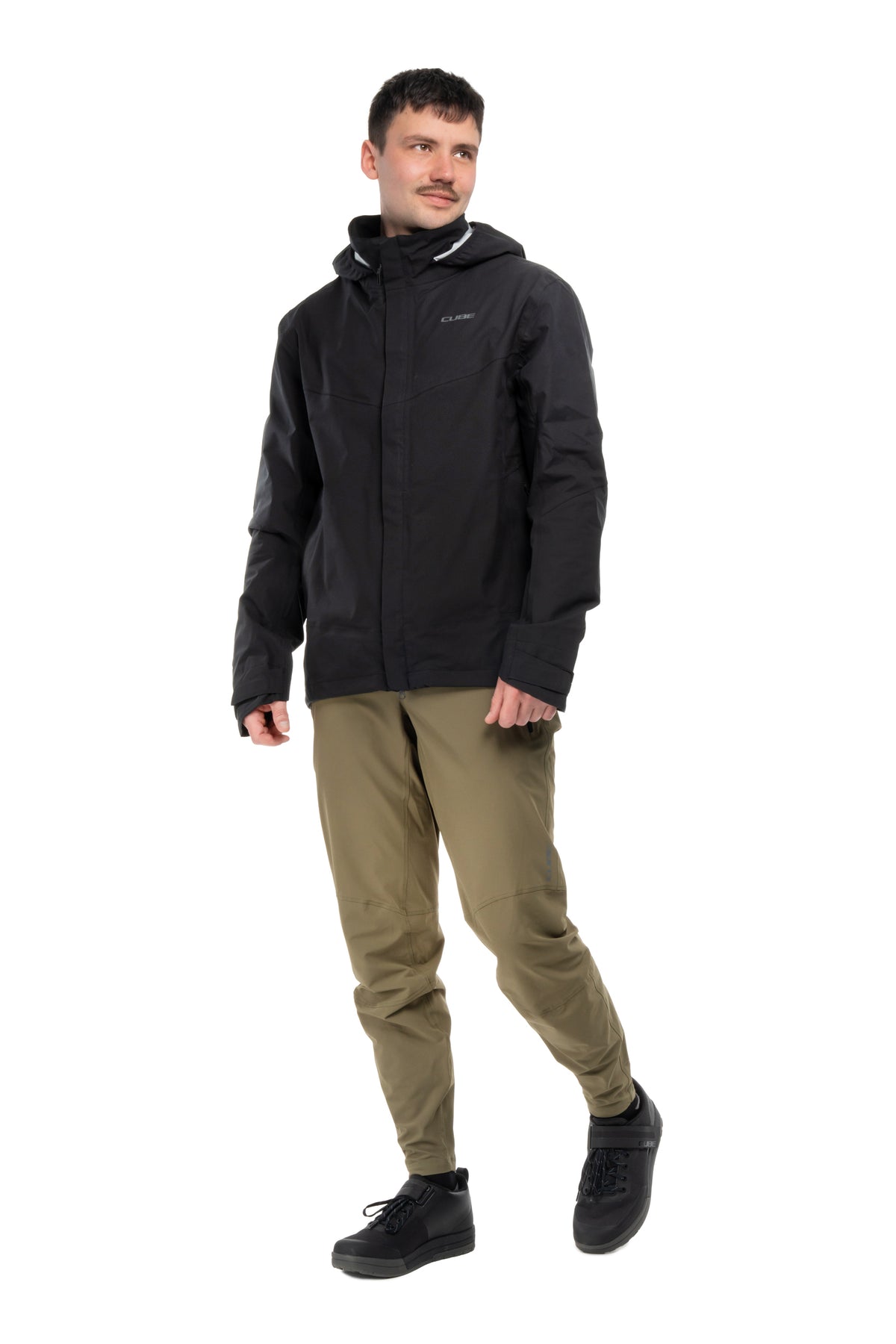 Pantaloni CUBE MTB TM Olive pe model (185 cm, mărimea M) – față