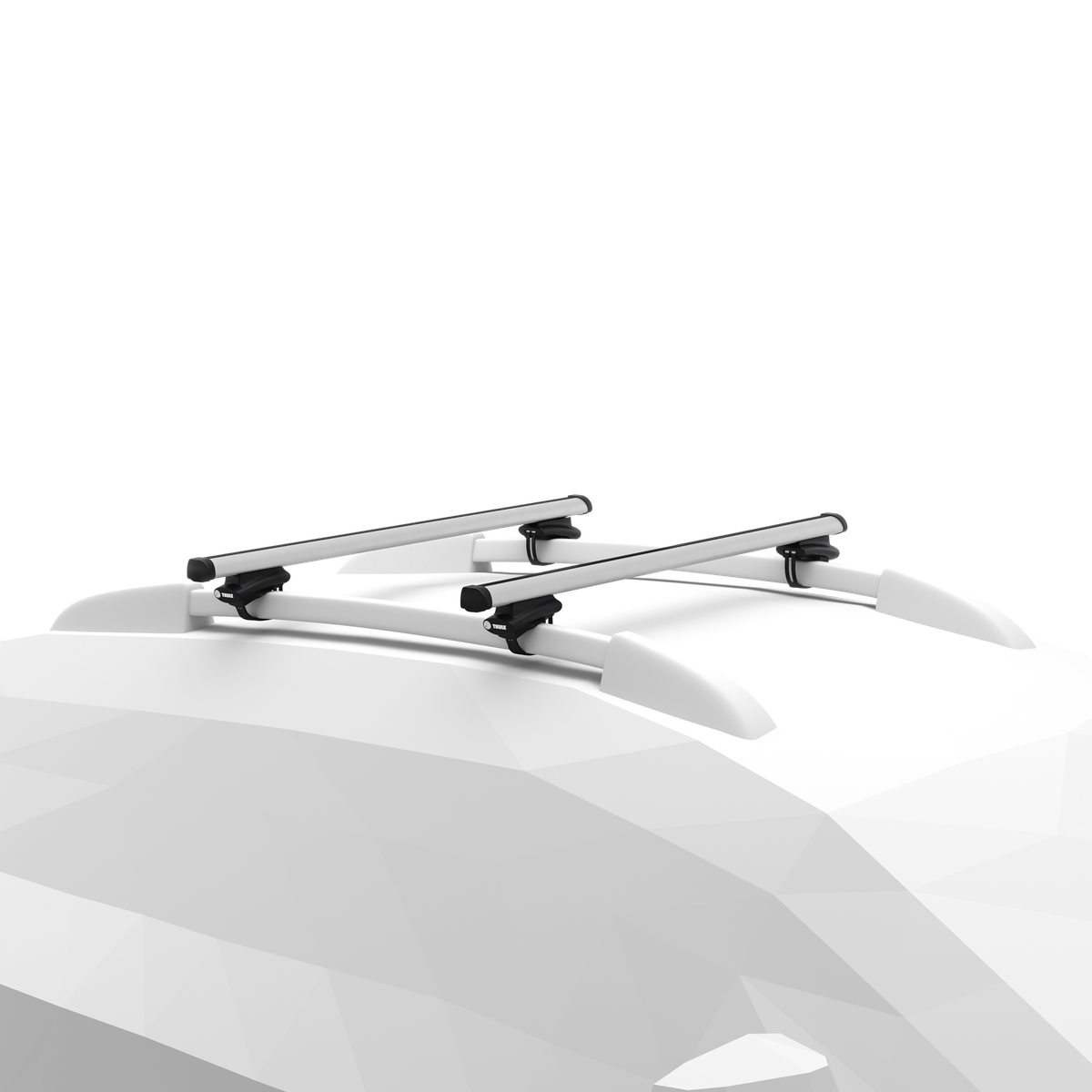 Bare Thule ProBar Evo pe picioare Oversize Rail 710800, pe barele longitudinale ale mașinii