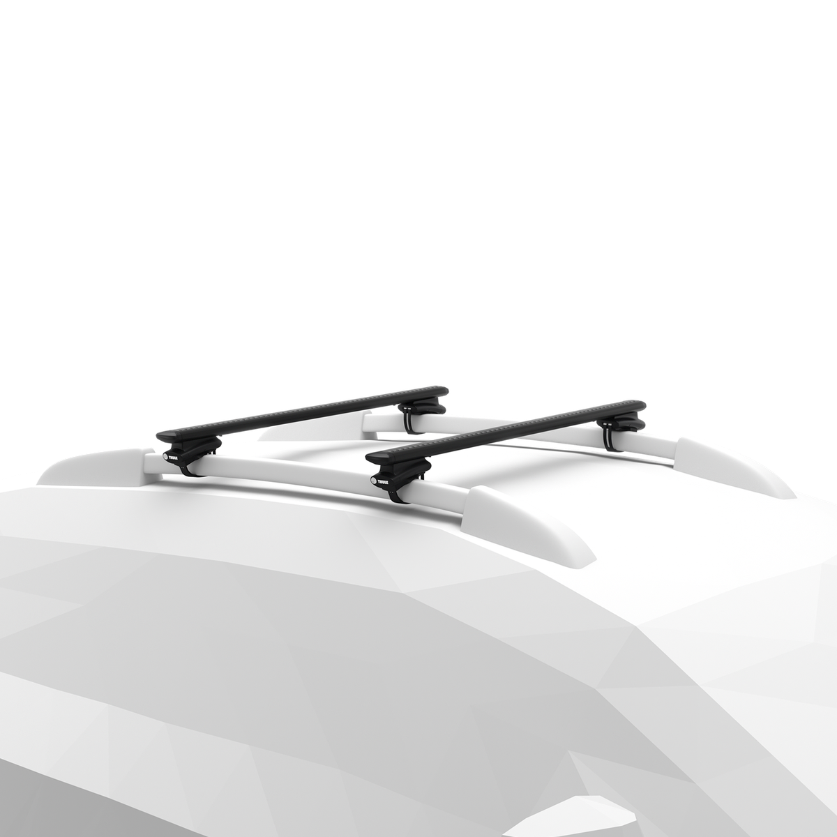 Bare Thule WingBar Evo negre pe picioare Oversize Rail 710800, pe barele longitudinale ale mașinii