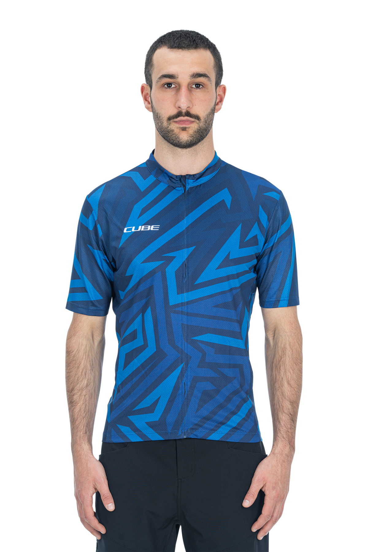 Tricou Ciclism CUBE ATX Jersey Full Zip CMPT S/S Blue