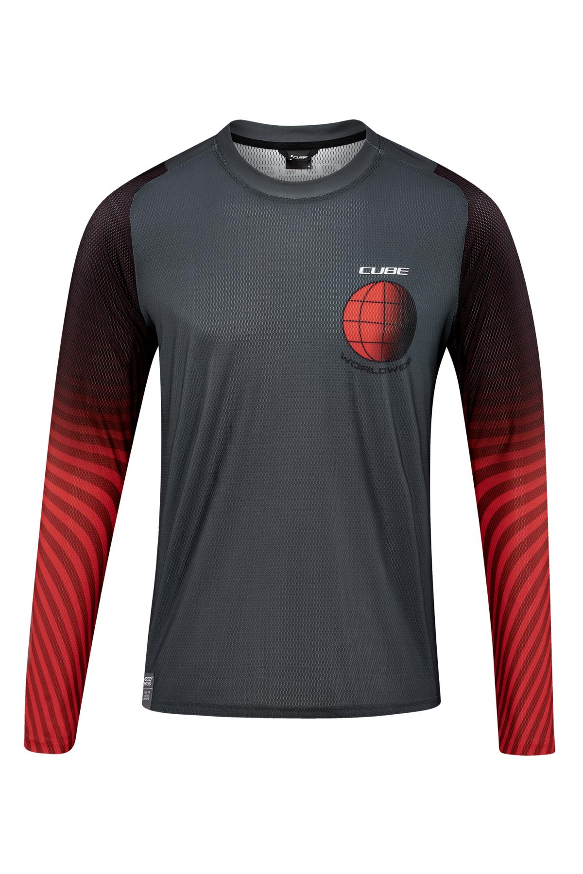Tricou Ciclism CUBE Vertex Round Neck Jersey L/S Grey Red