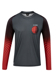 Tricou Ciclism CUBE Vertex Round Neck Jersey L/S Grey Red