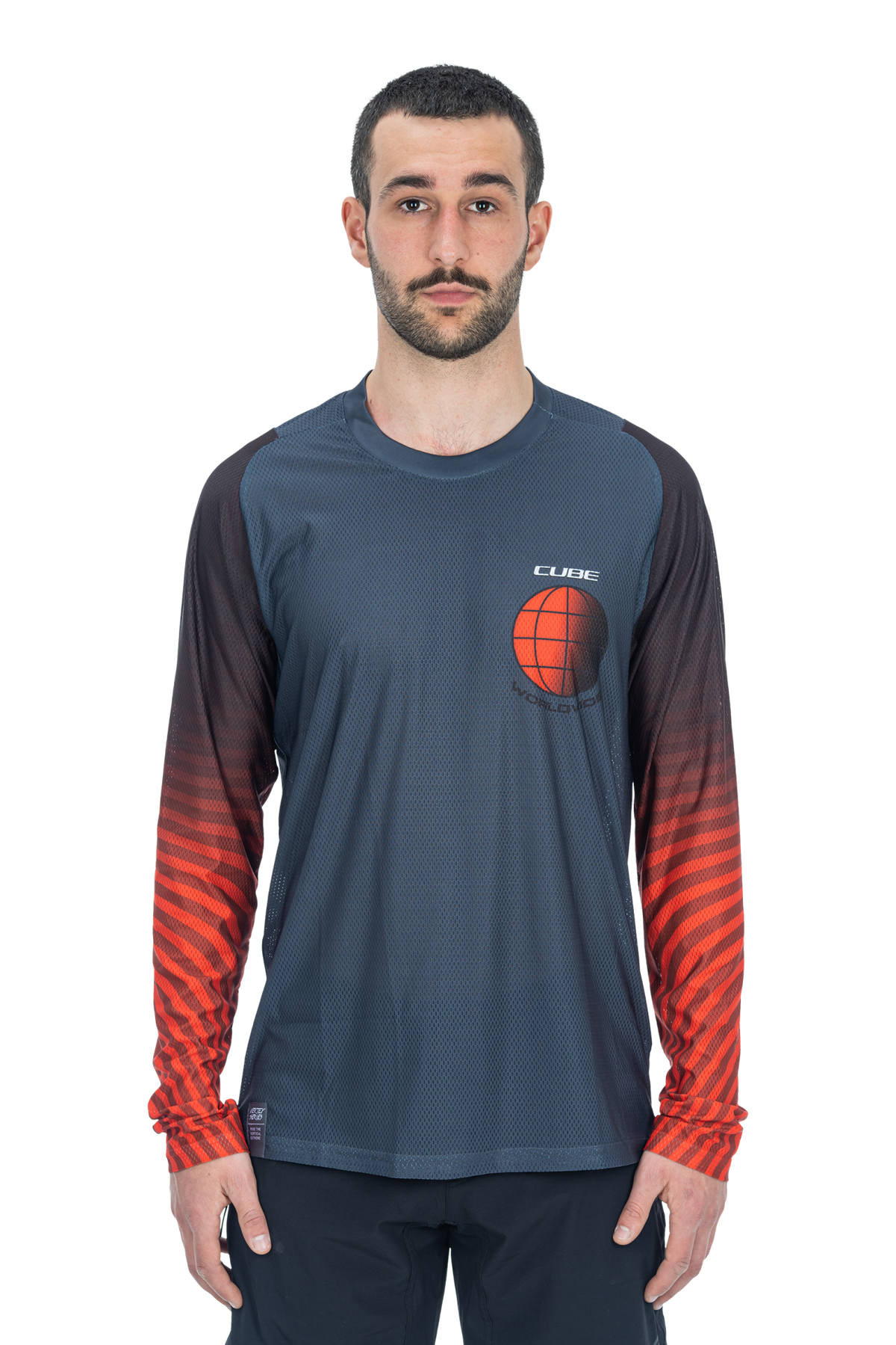 Tricou Ciclism CUBE Vertex Round Neck Jersey L/S Grey Red