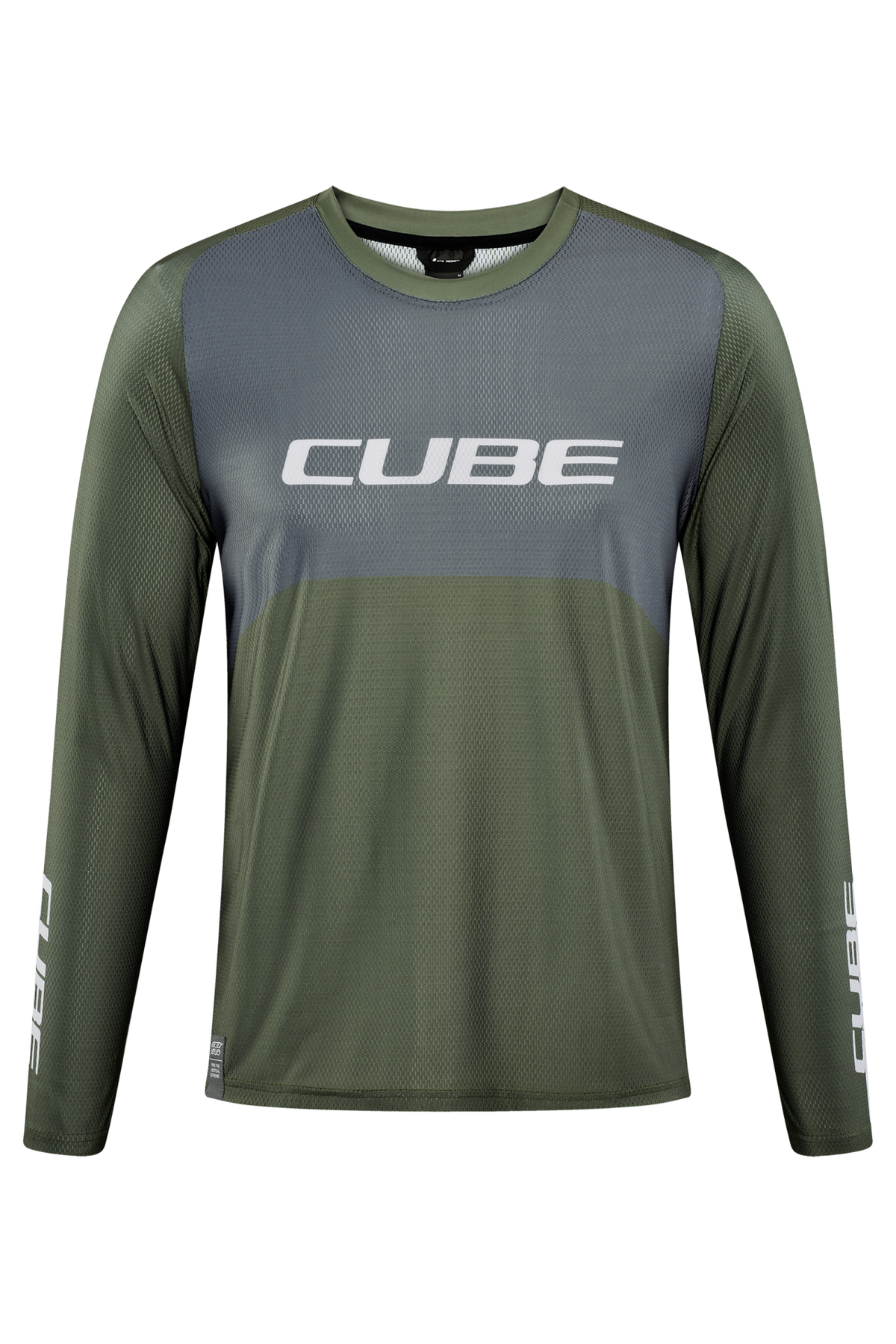 Tricou Ciclism CUBE Vertex Round Neck Jersey TM L/S Olive Grey