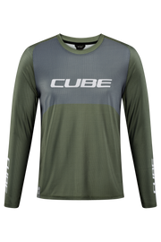 Tricou Ciclism CUBE Vertex Round Neck Jersey TM L/S Olive Grey