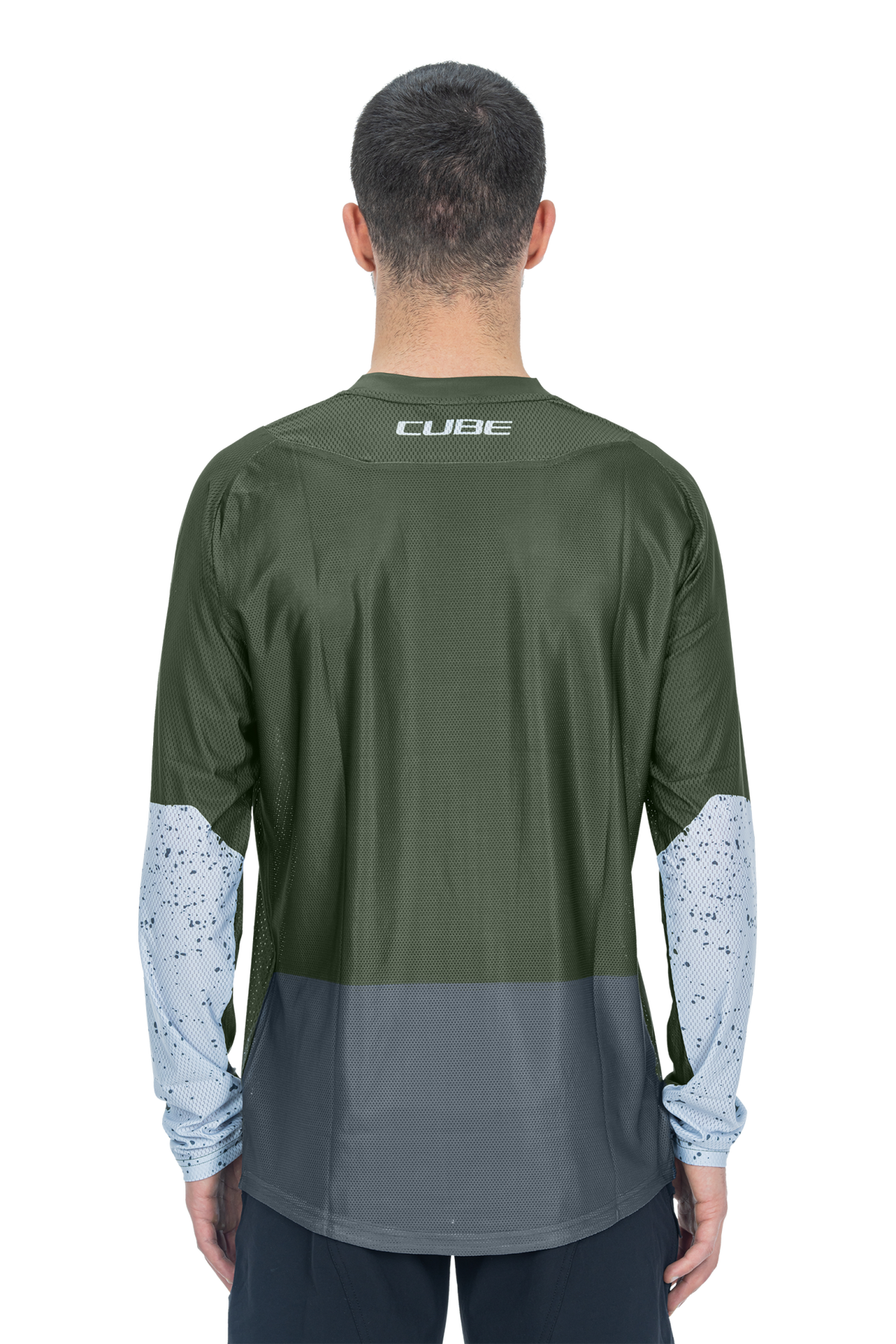 Tricou Ciclism CUBE Vertex Round Neck Jersey TM L/S Olive Grey