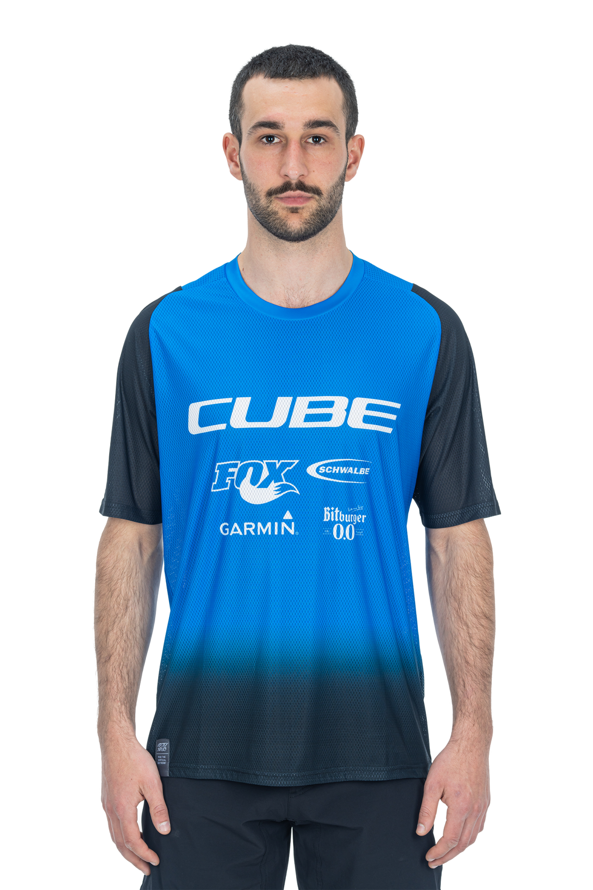Tricou Ciclism CUBE Vertex Round Neck Jersey x Actionteam S/S Black Blue