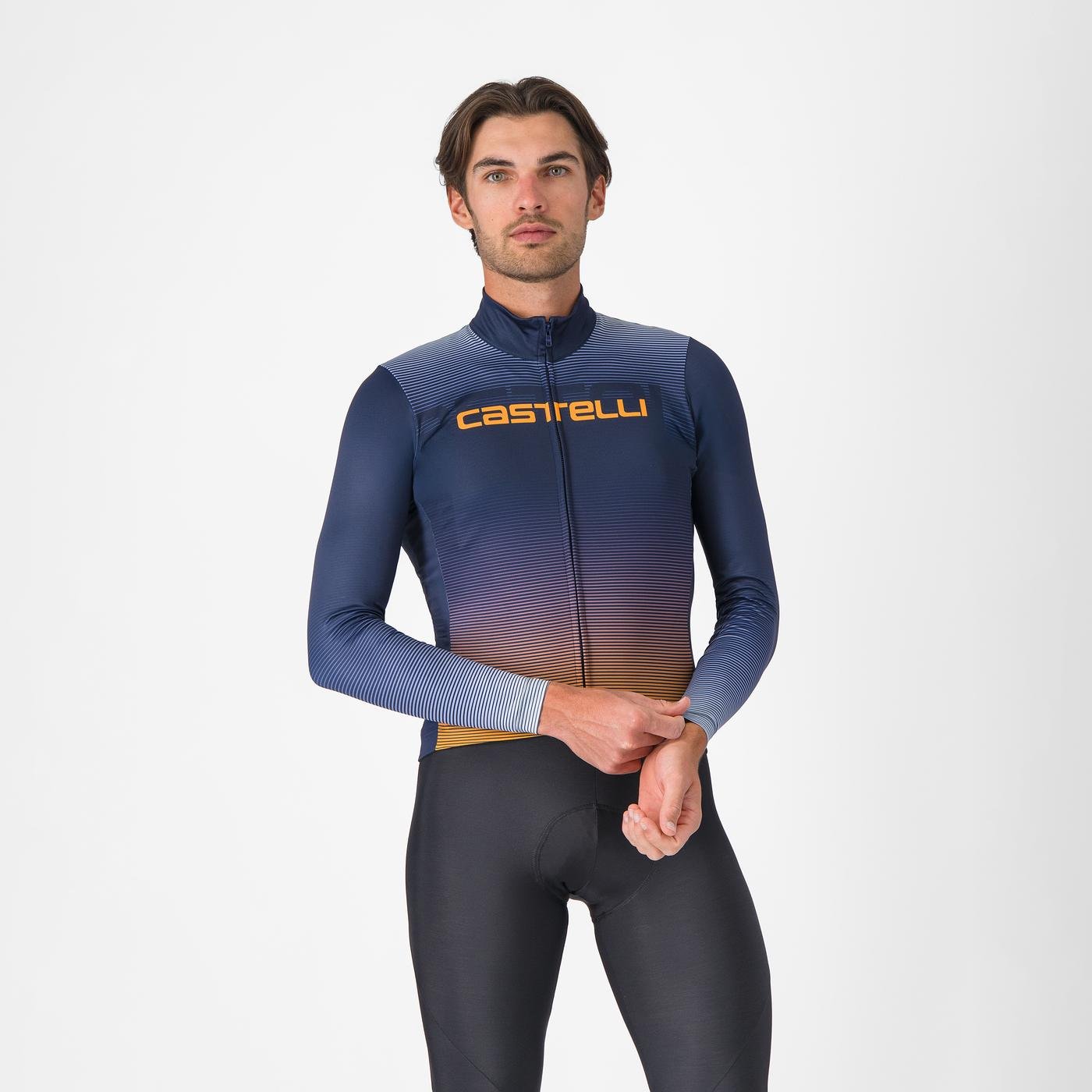 Tricou cu maneca lunga Castelli Apice Thermal Albastru Belgian/Portocaliu L