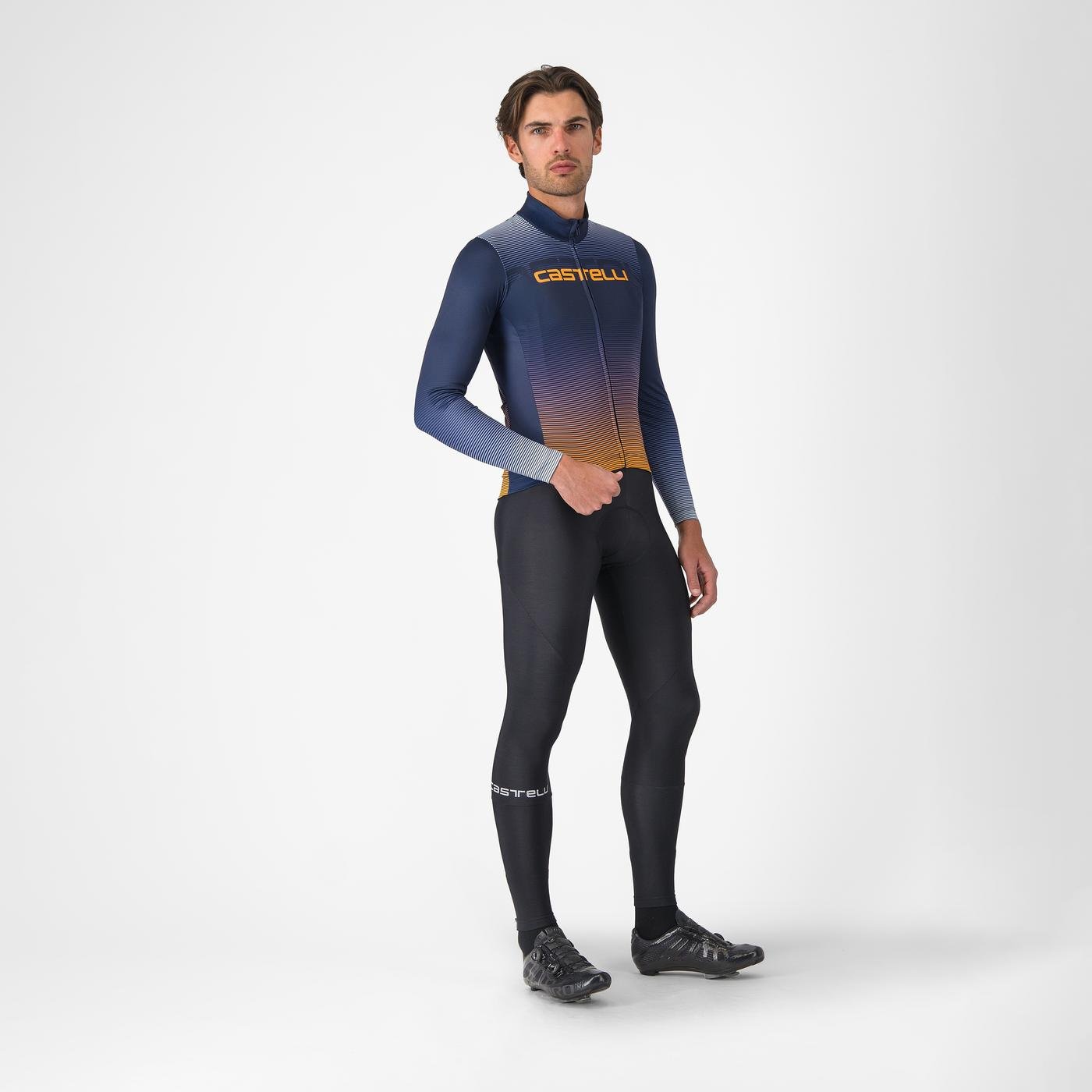 Tricou cu maneca lunga Castelli Apice Thermal Albastru Belgian/Portocaliu XXL