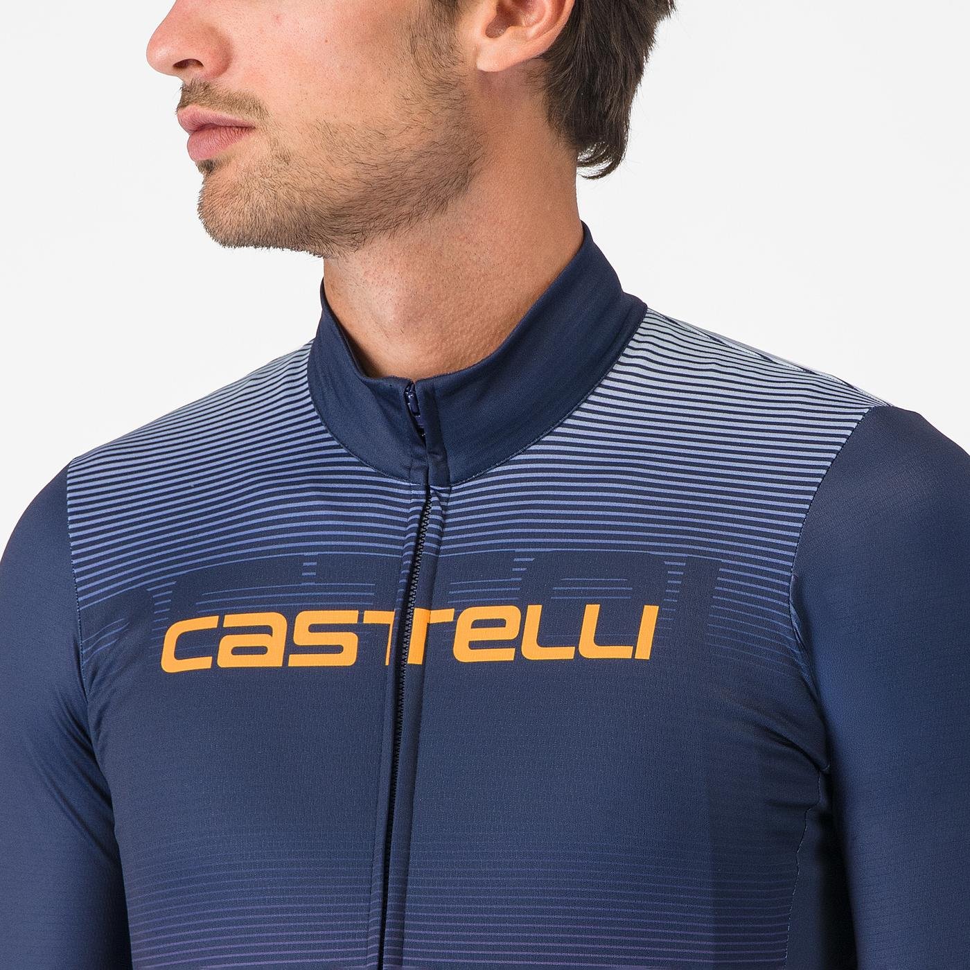 Tricou cu maneca lunga Castelli Apice Thermal Albastru Belgian/Portocaliu XXL