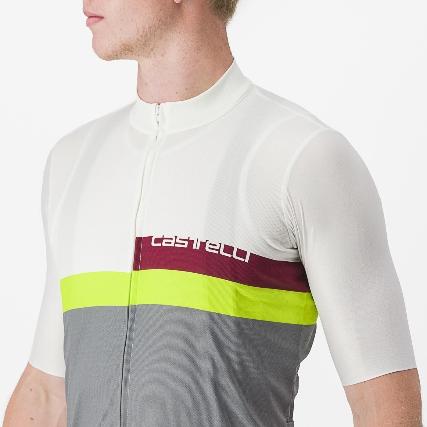 tricou cu maneca scurta castelli a blocco alb gri galben fluo visiniu m 3