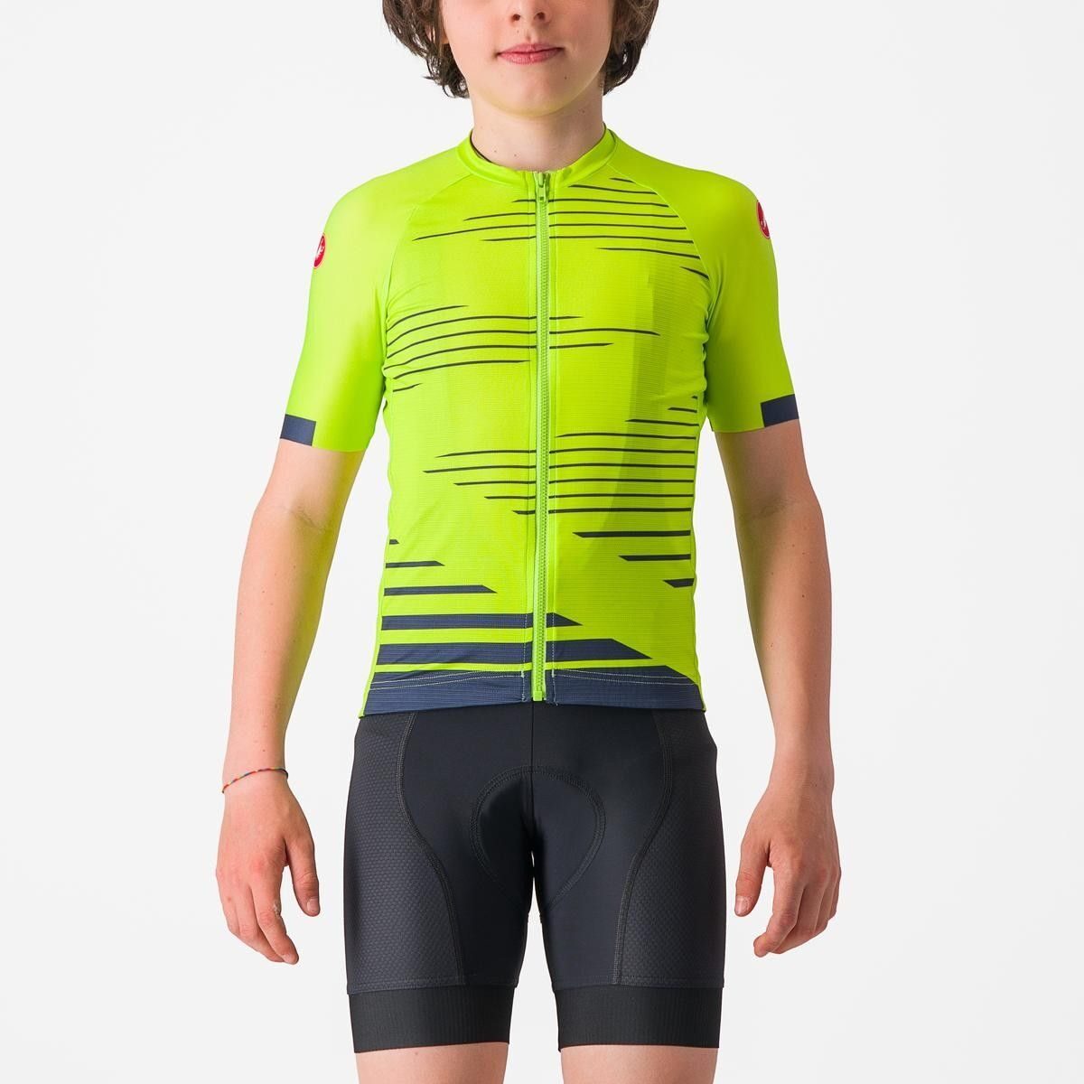 tricou cu maneca scurta castelli aero kid pentru copii galben fluo bleumarin 4a