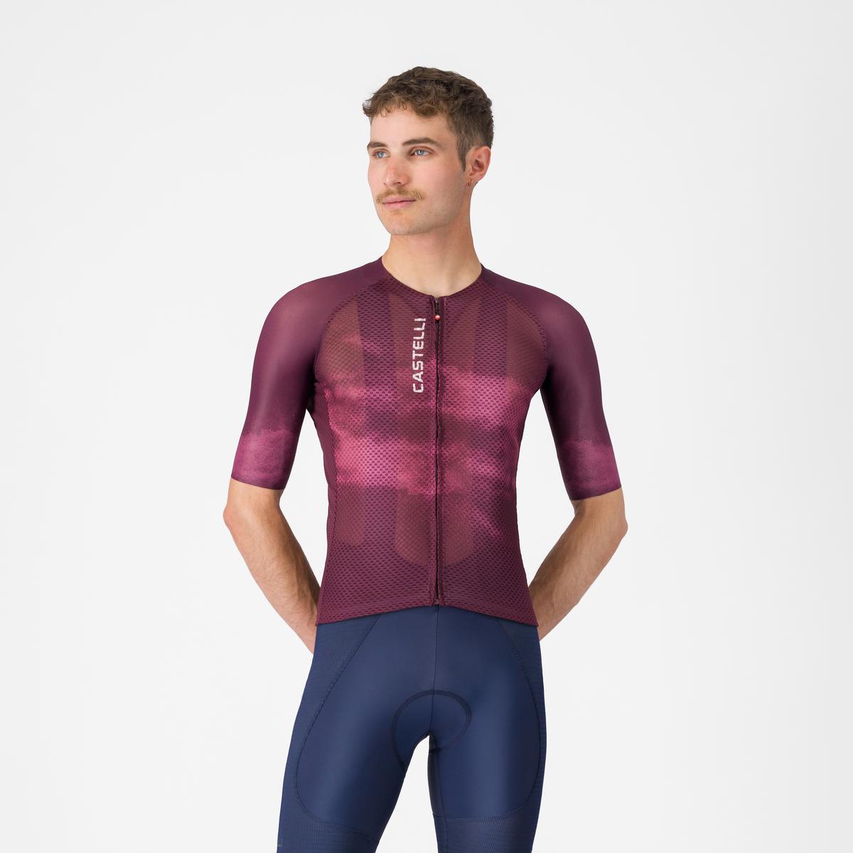 Tricou cu maneca scurta Castelli Climbers A/C, pentru barbati, alb/bordo L