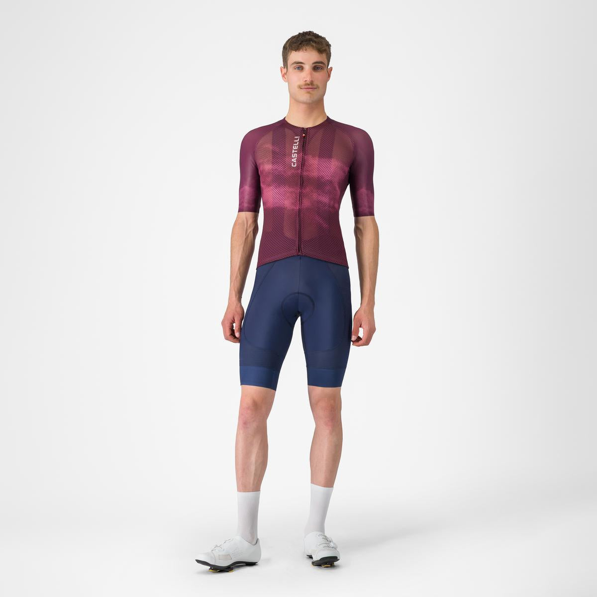 Tricou cu maneca scurta Castelli Climbers A/C, pentru barbati, alb/bordo XL