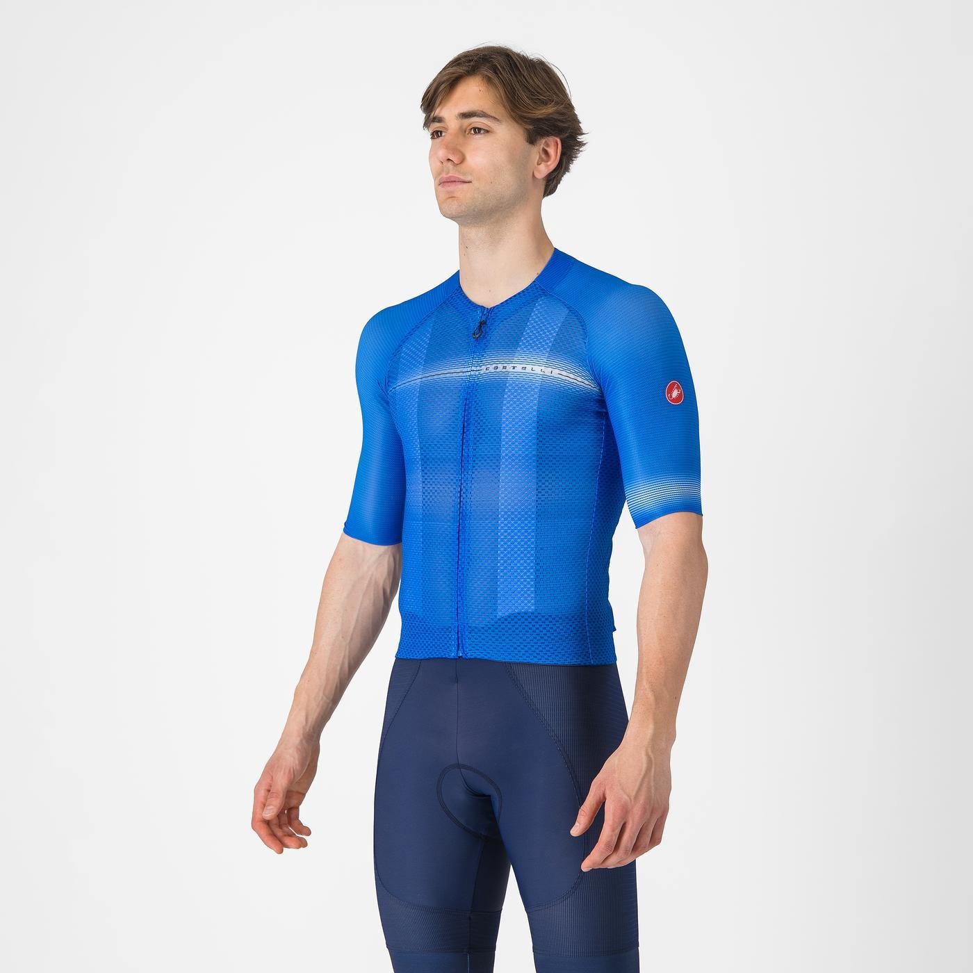 Tricou cu maneca scurta Castelli Climbers A/C, pentru barbati, albastru Italia/albastru belgian, L