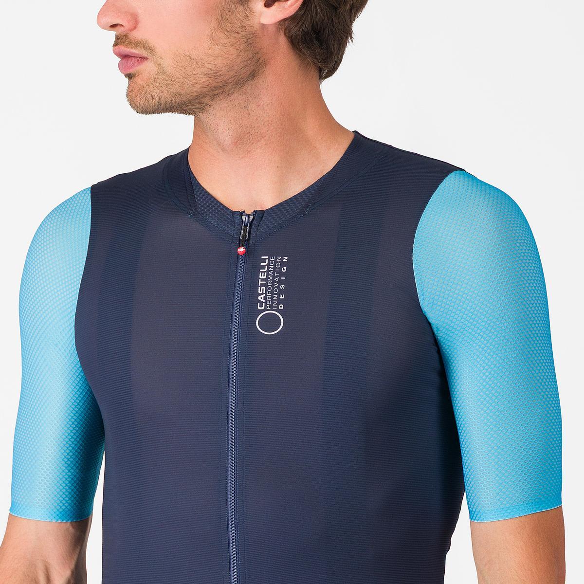 Tricou cu maneca scurta Castelli Corretto, pentru barbati, albastru neon/albastru belgian L