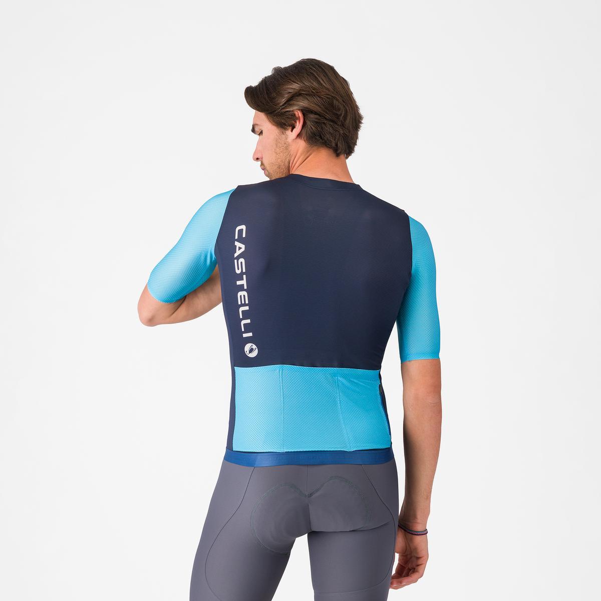 Tricou cu maneca scurta Castelli Corretto, pentru barbati, albastru neon/albastru belgian XXXL
