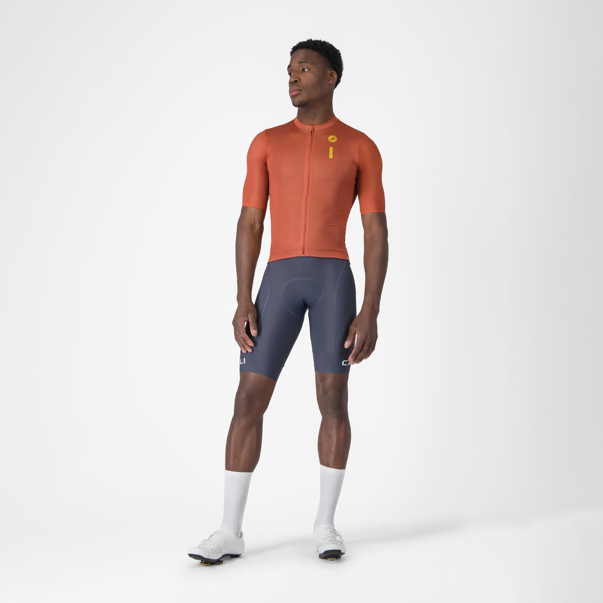Tricou cu maneca scurta Castelli Drittone Logo, pentru barbati, paprika/mango mojito L