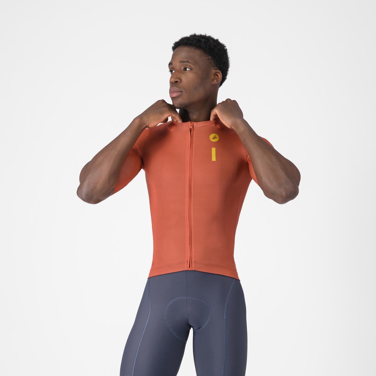 Tricou cu maneca scurta Castelli Drittone Logo, pentru barbati, paprika/mango mojito M