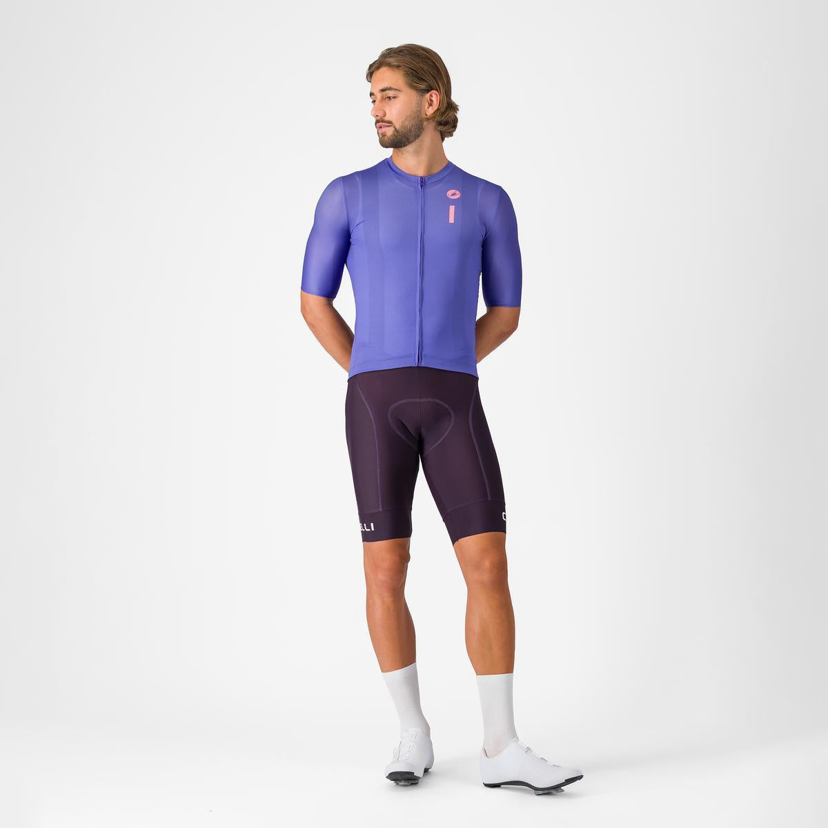 Tricou cu maneca scurta Castelli Drittone Logo, pentru barbati, violet/roz giro L