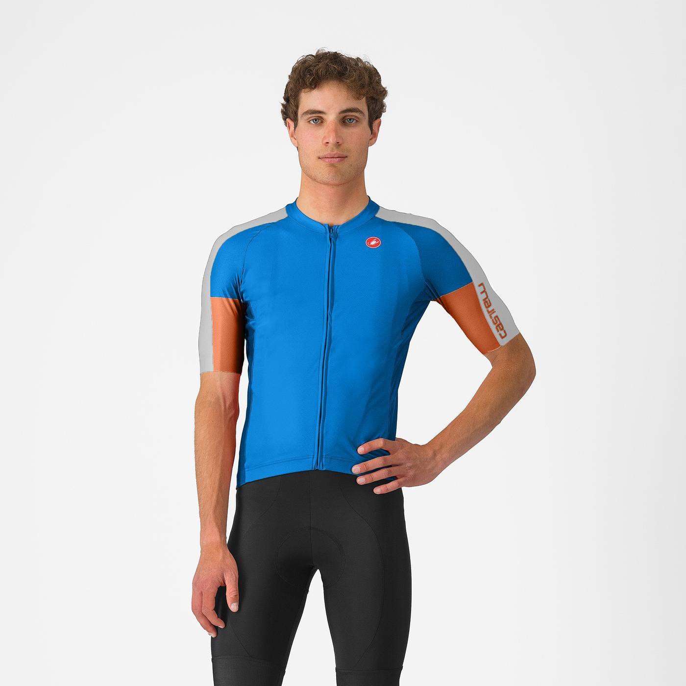 Tricou cu maneca scurta Castelli Entrata 6, pentru barbati, albastru Italia/gri argintiu-maro mocha, XS