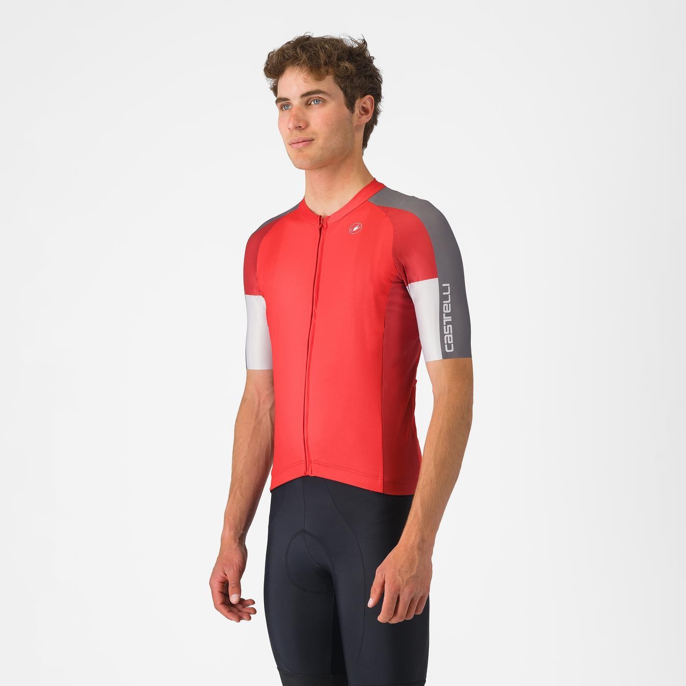 Tricou cu maneca scurta Castelli Entrata 6, pentru barbati, rosu/gri fumuriu-gri argintiu, XXL