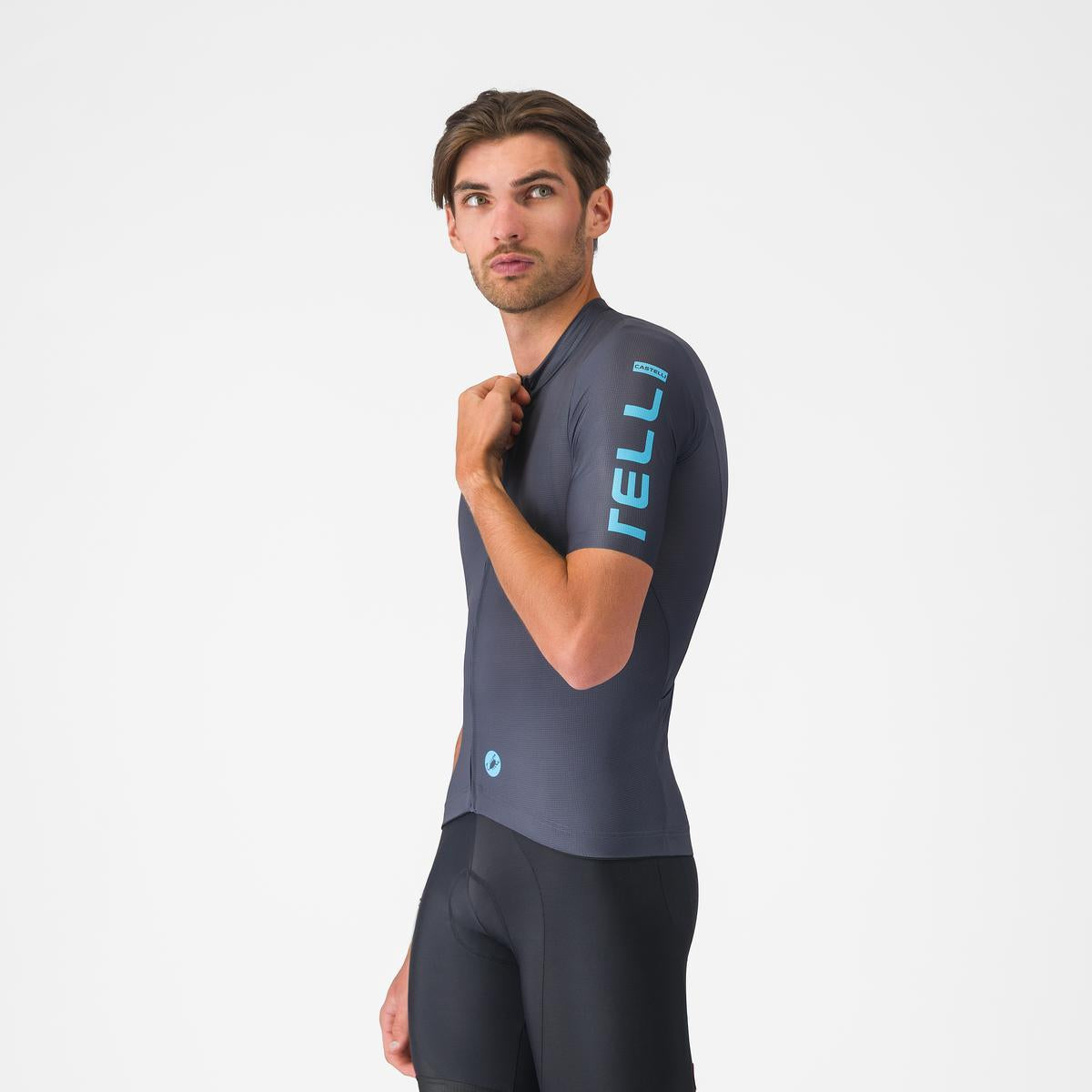 Tricou cu maneca scurta Castelli Entrata Apex, pentru barbati, albastru neon/albastru inchis M