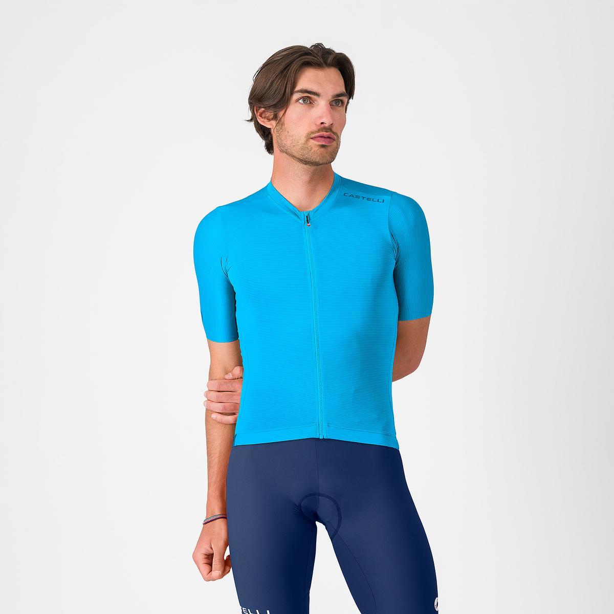 Tricou cu maneca scurta Castelli Espresso 2, pentru barbati, albastru neon XXL
