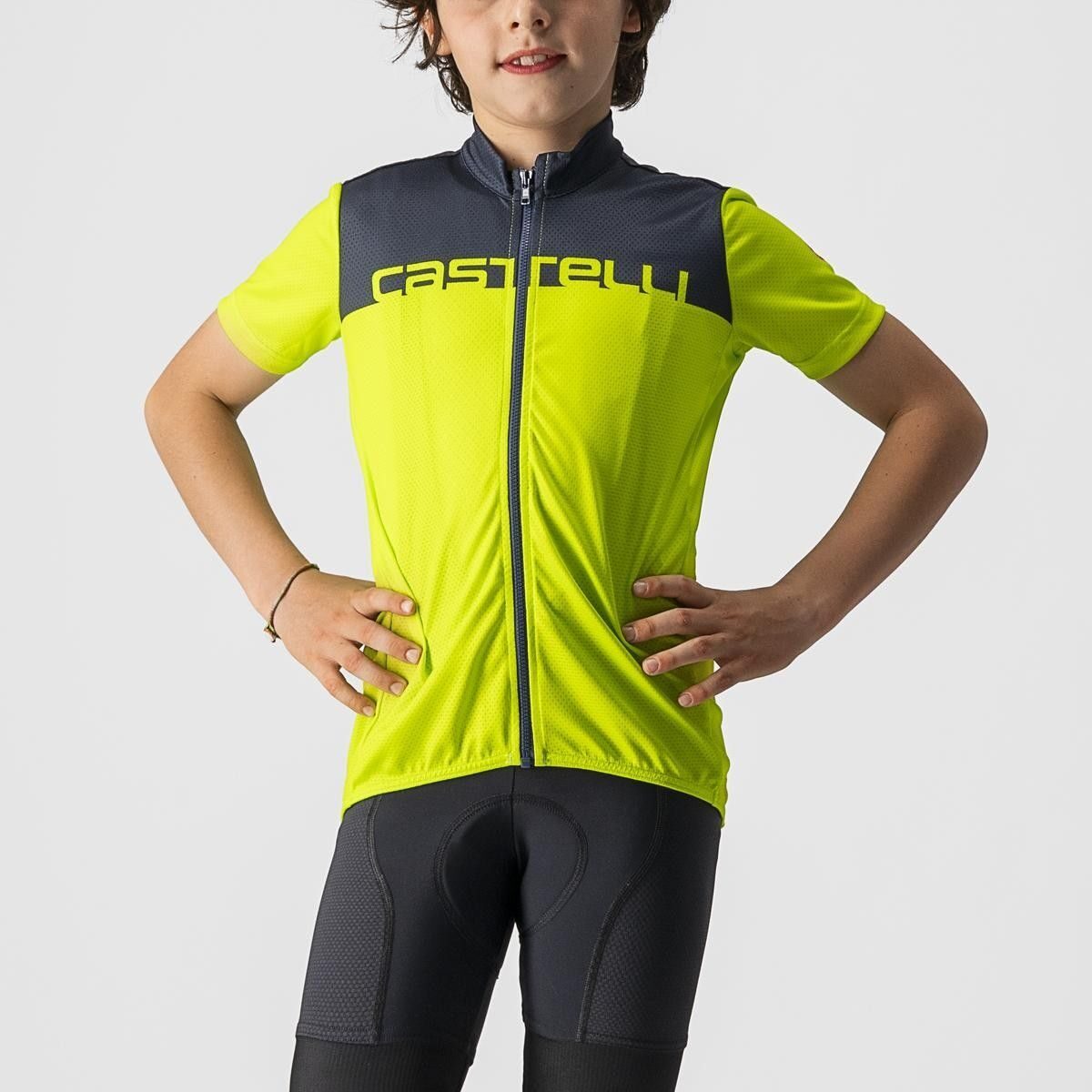 tricou cu maneca scurta castelli neo prologo pentru copii galben fluo bleumarin 8a 3