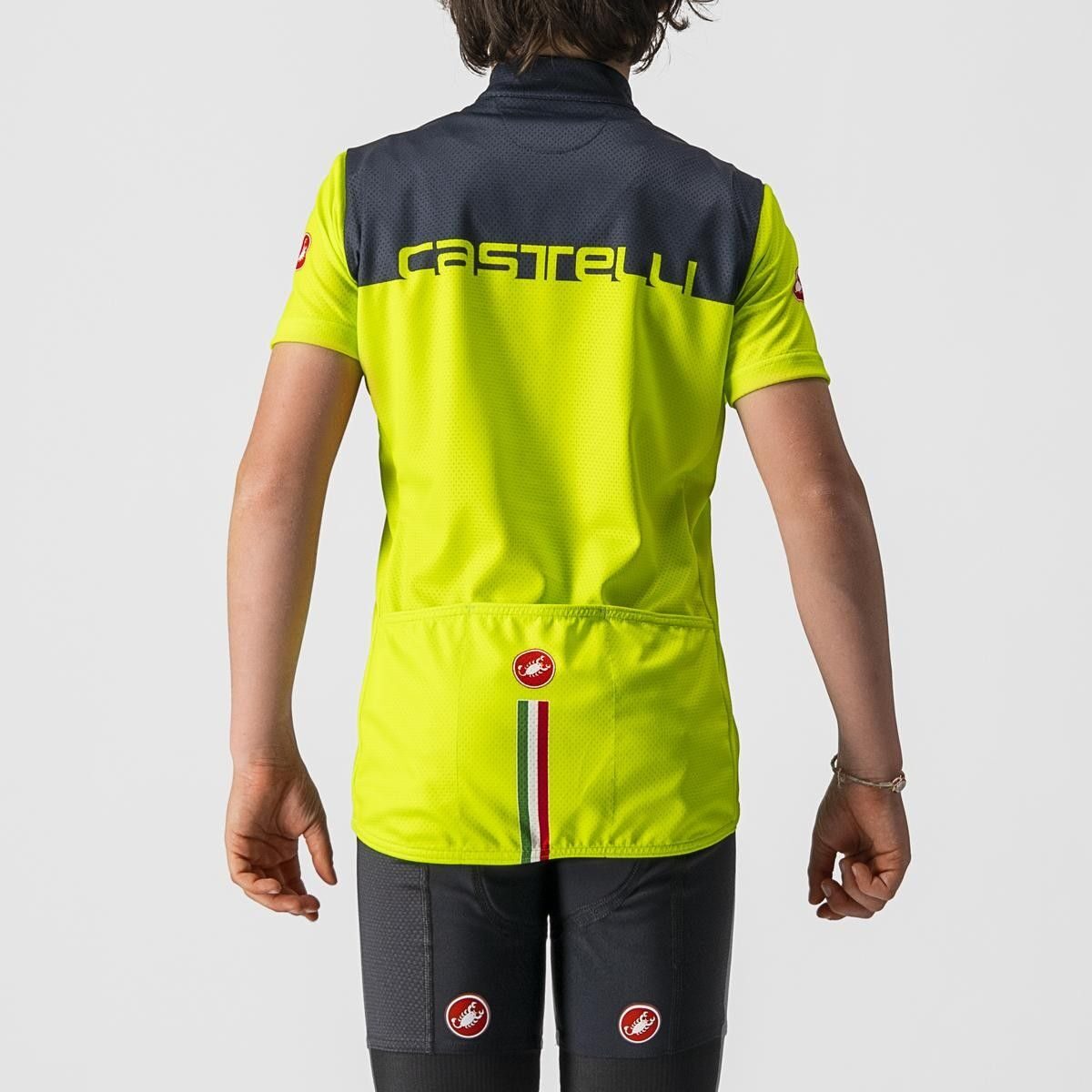 tricou cu maneca scurta castelli neo prologo pentru copii galben fluo bleumarin 8a
